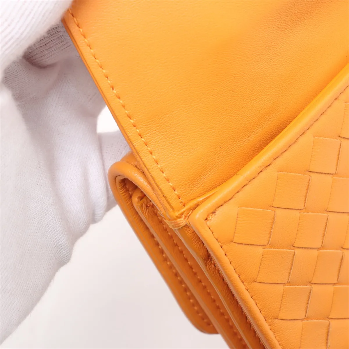 Intrecciato Leather Chain Shoulder Bag Yellow — view 9