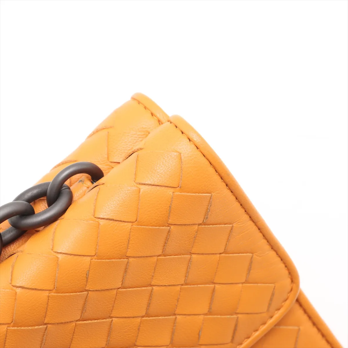 Intrecciato Leather Chain Shoulder Bag Yellow — view 10