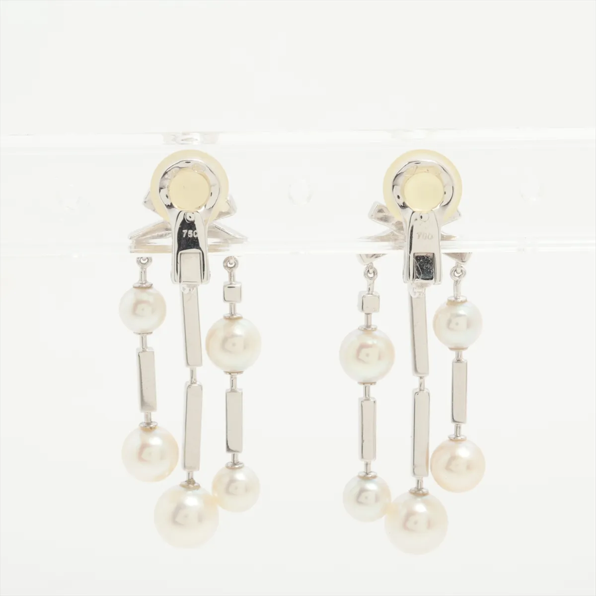 Pearl and Diamond Earrings, 750 (WG), Total Weight 14.2g, Approx. 5.0-7.0mm, 1N1689. Minor chips on stones, silicone — view 2