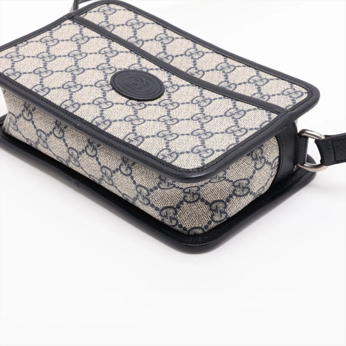 GG Supreme Interlocking G PVC x Leather Shoulder Bag, Navy, 868573 (Outlet) — view 3
