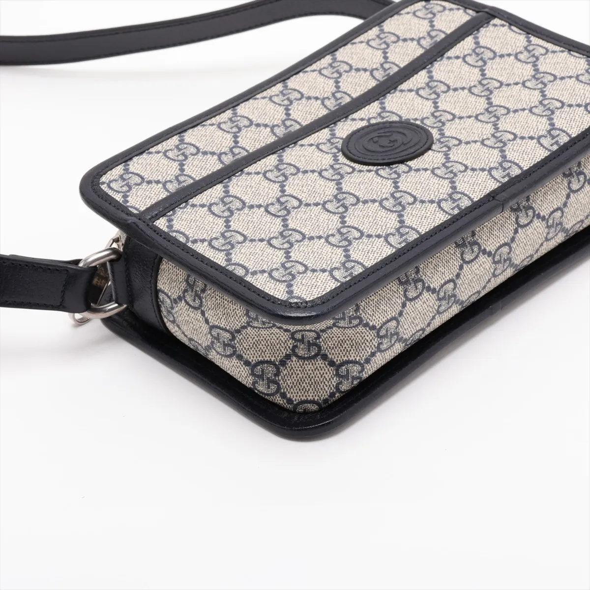 GG Supreme Interlocking G PVC x Leather Shoulder Bag, Navy, 868573 (Outlet) — view 4