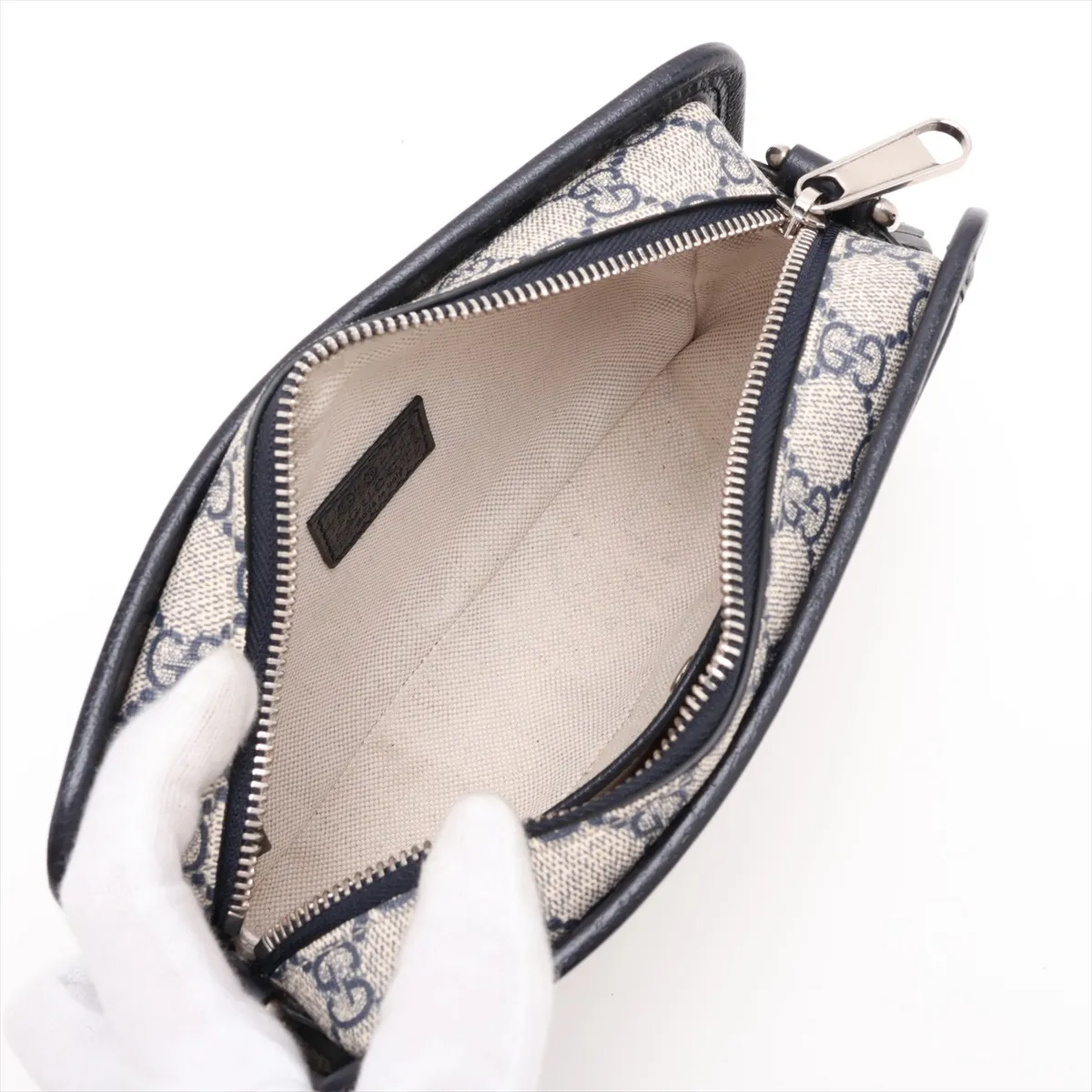 GG Supreme Interlocking G PVC x Leather Shoulder Bag, Navy, 868573 (Outlet) — view 6