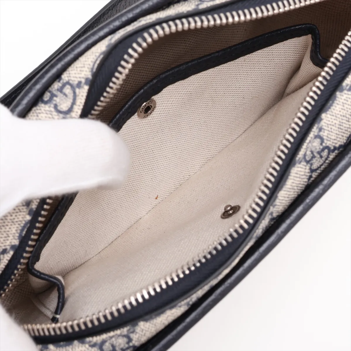 GG Supreme Interlocking G PVC x Leather Shoulder Bag, Navy, 868573 (Outlet) — view 7
