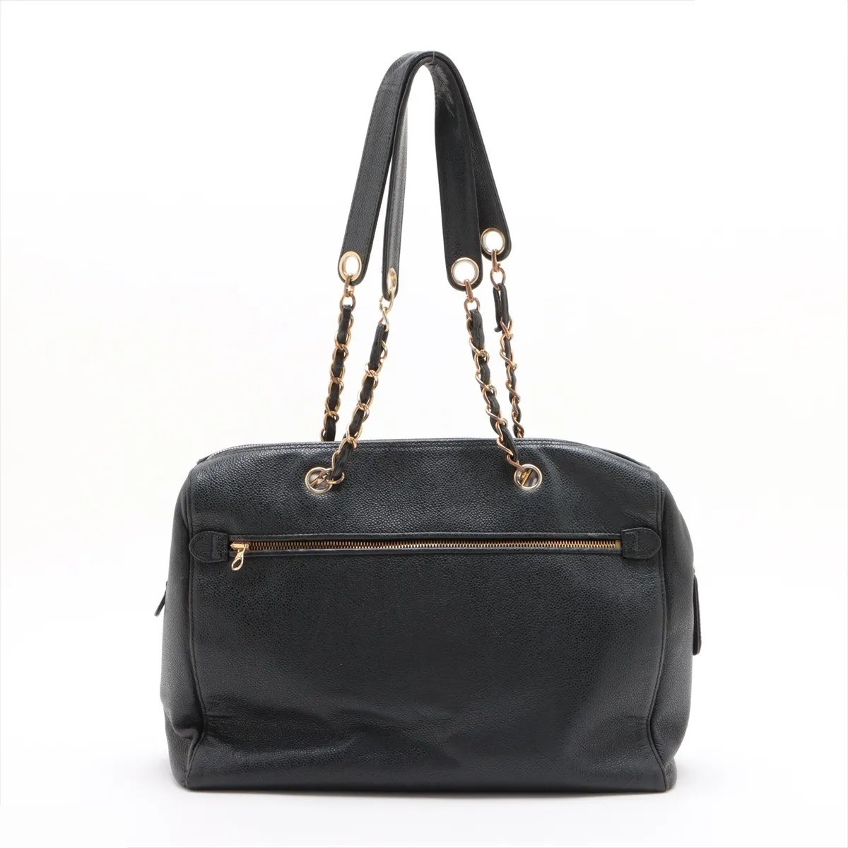 Coco Mark Caviar Skin Chain Tote Bag, Black — view 2