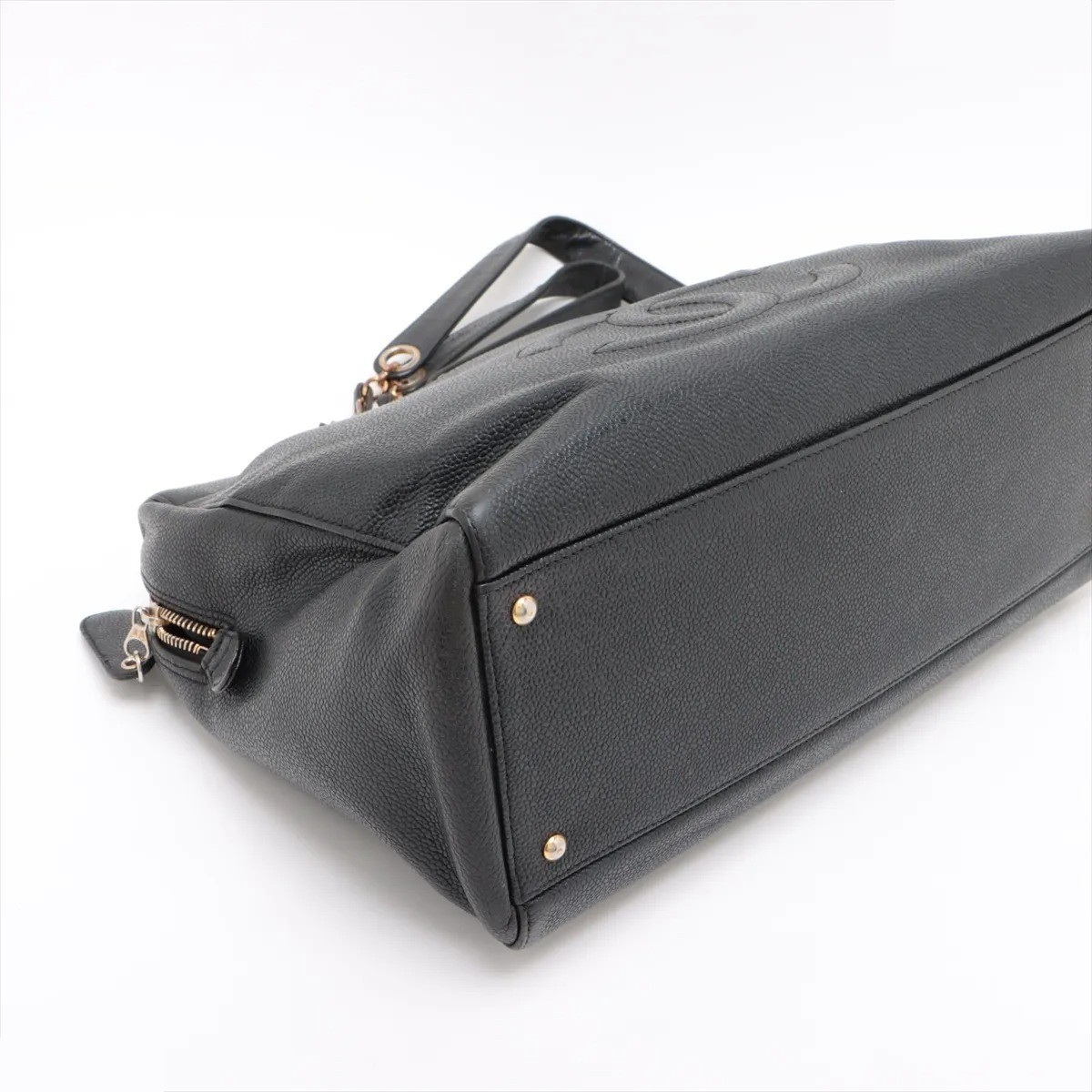 Coco Mark Caviar Skin Chain Tote Bag, Black — view 3