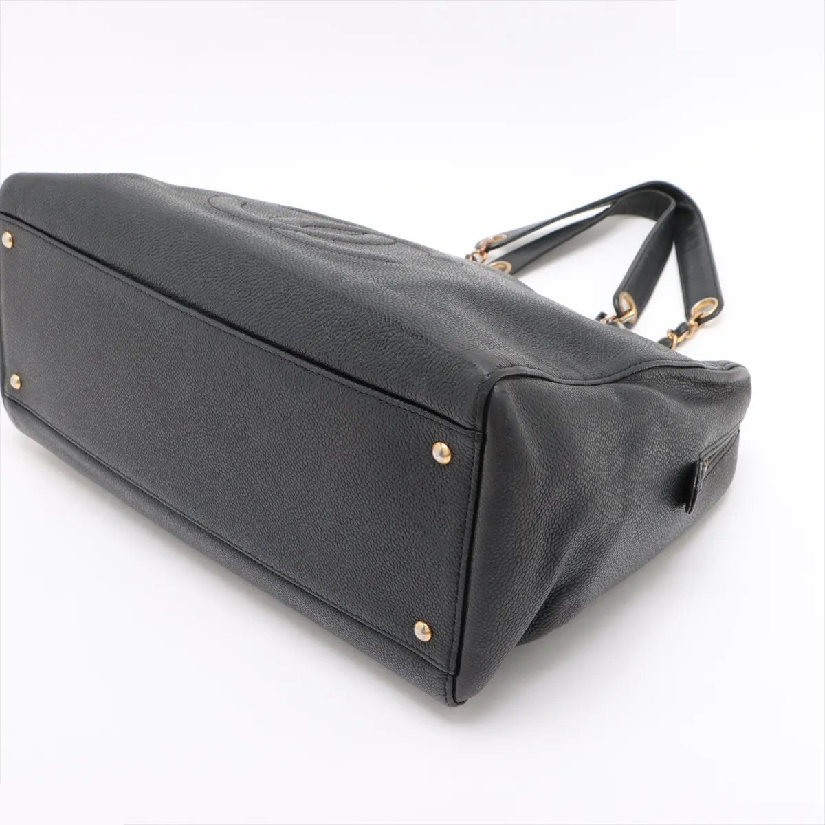 Coco Mark Caviar Skin Chain Tote Bag, Black — view 4
