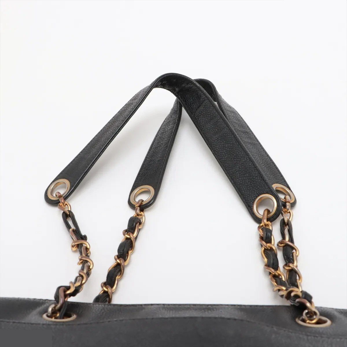 Coco Mark Caviar Skin Chain Tote Bag, Black — view 5