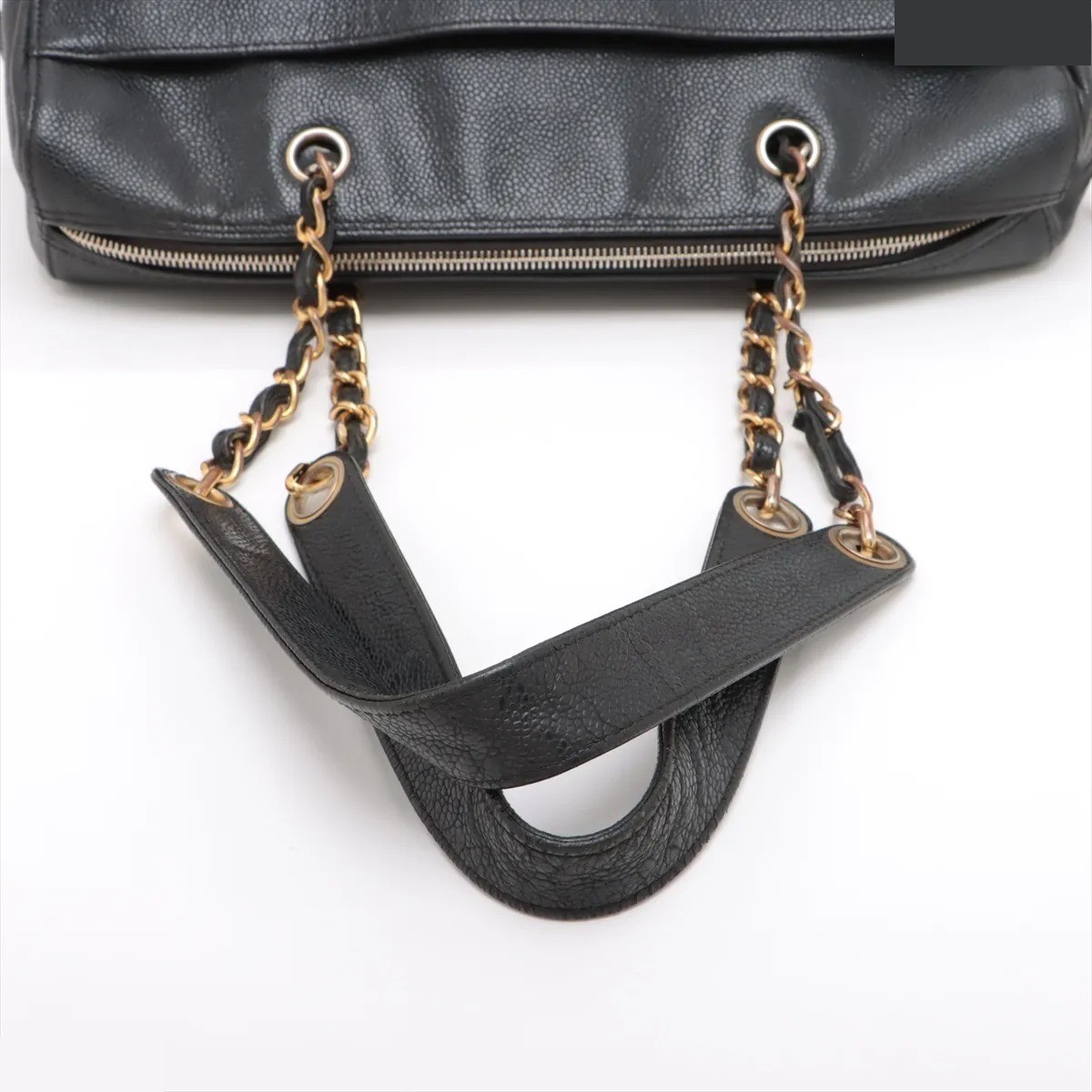 Coco Mark Caviar Skin Chain Tote Bag, Black — view 6