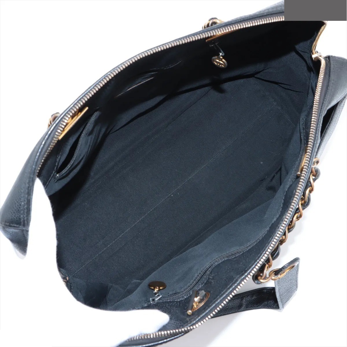 Coco Mark Caviar Skin Chain Tote Bag, Black — view 7