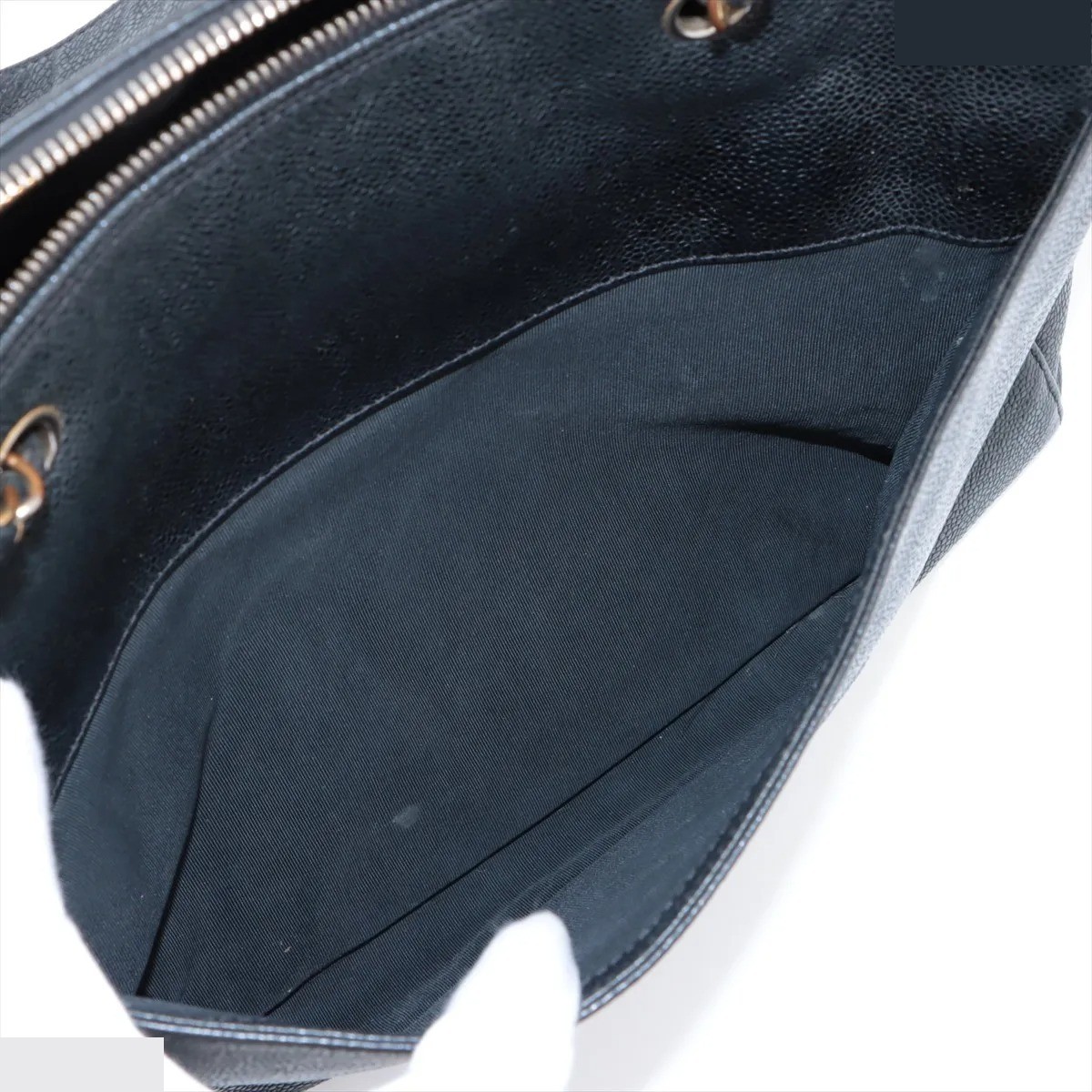 Coco Mark Caviar Skin Chain Tote Bag, Black — view 9