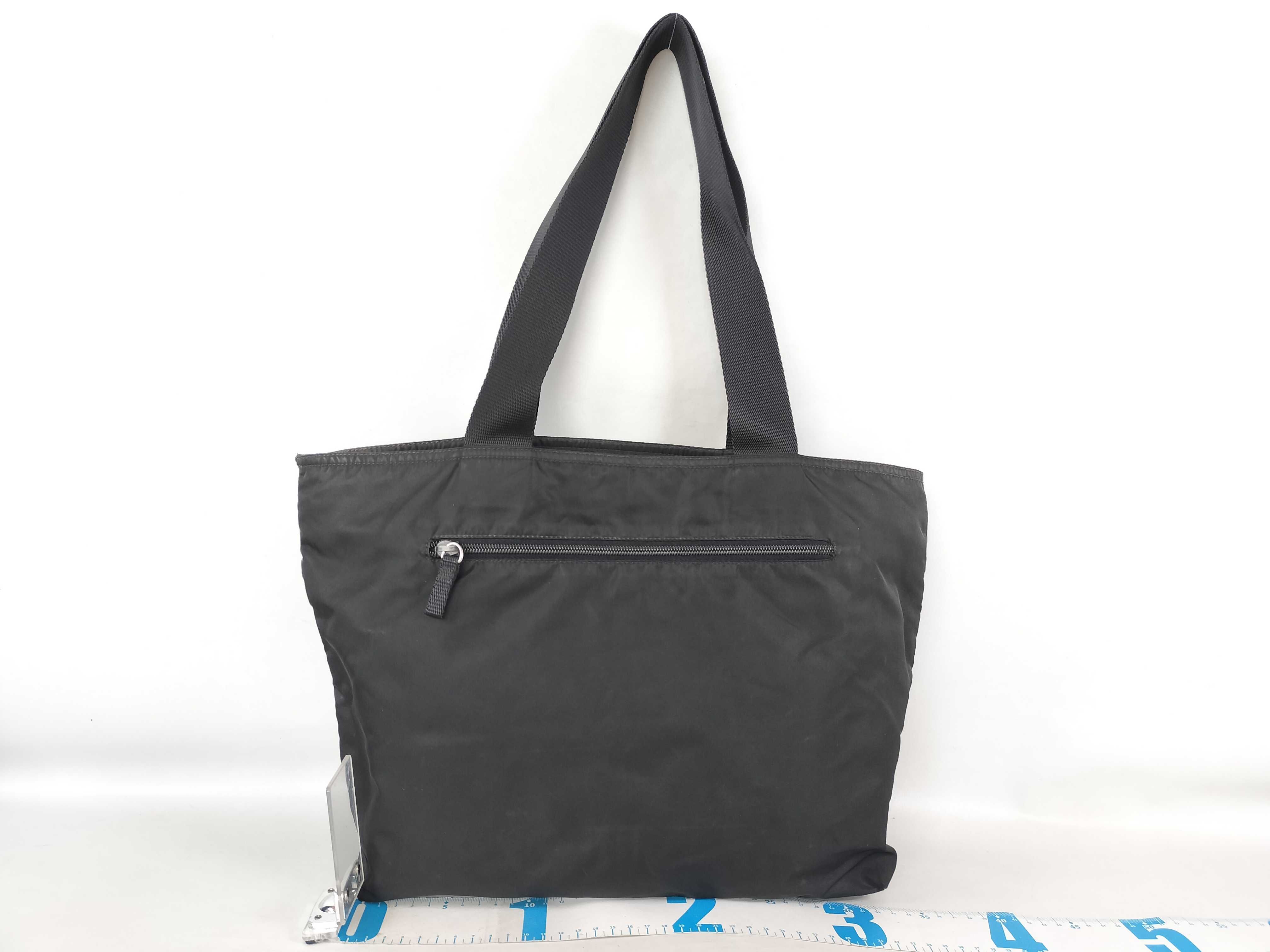 Nylon Tote Bag with Triangle Logo, Black — view 2
