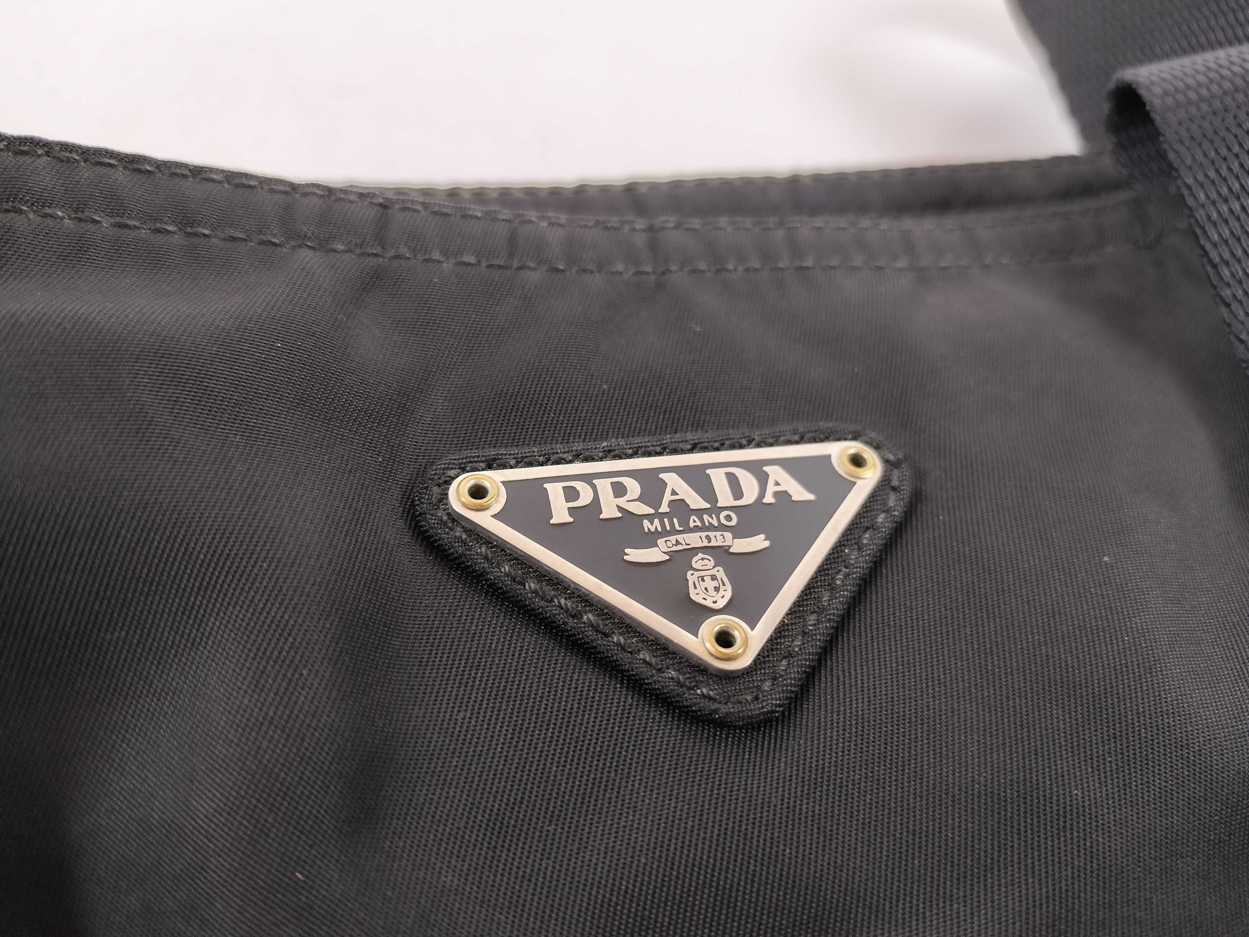 Nylon Tote Bag with Triangle Logo, Black — view 12