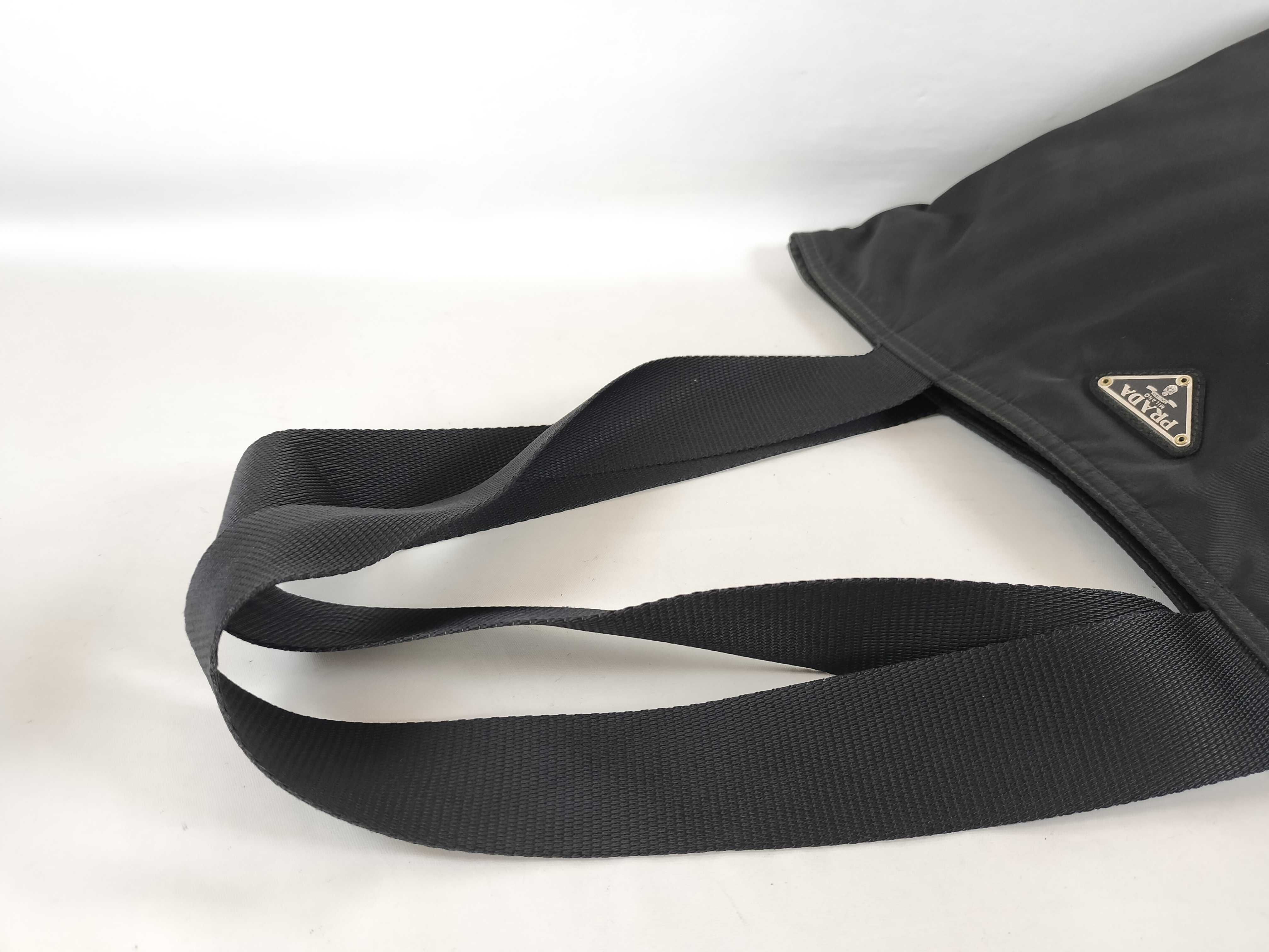 Nylon Tote Bag with Triangle Logo, Black — view 3