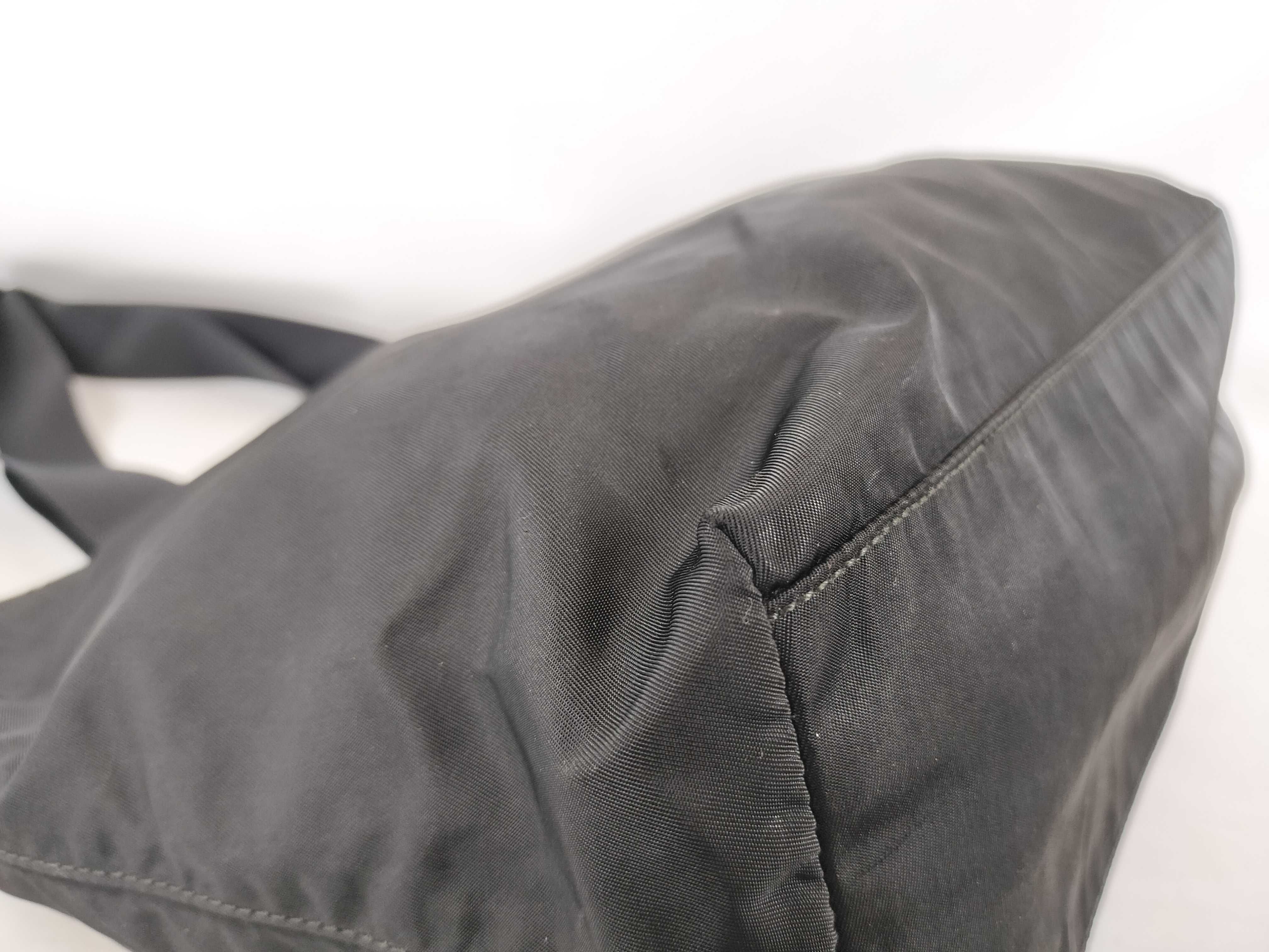 Nylon Tote Bag with Triangle Logo, Black — view 6
