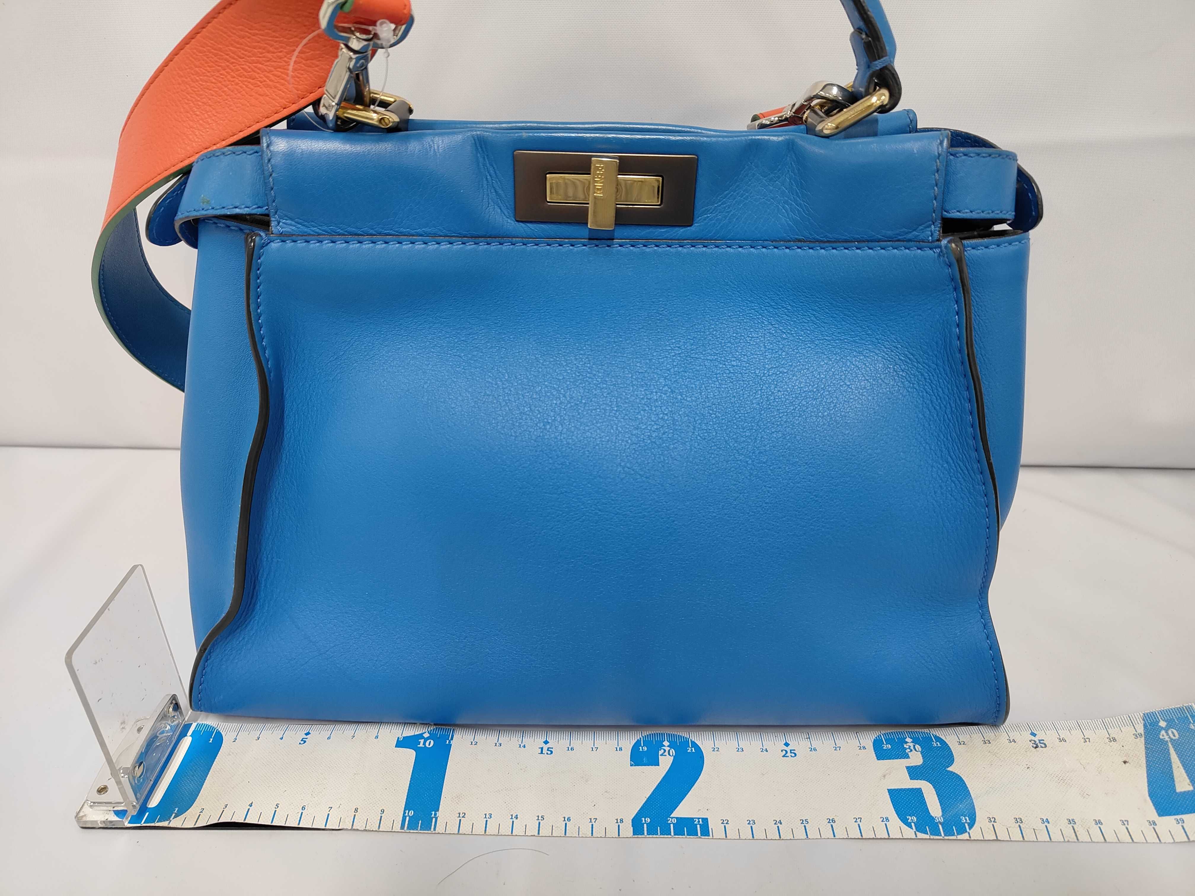 Medium Peekaboo Teal Calfskin Leather Bag with Gold Hardware — view 2