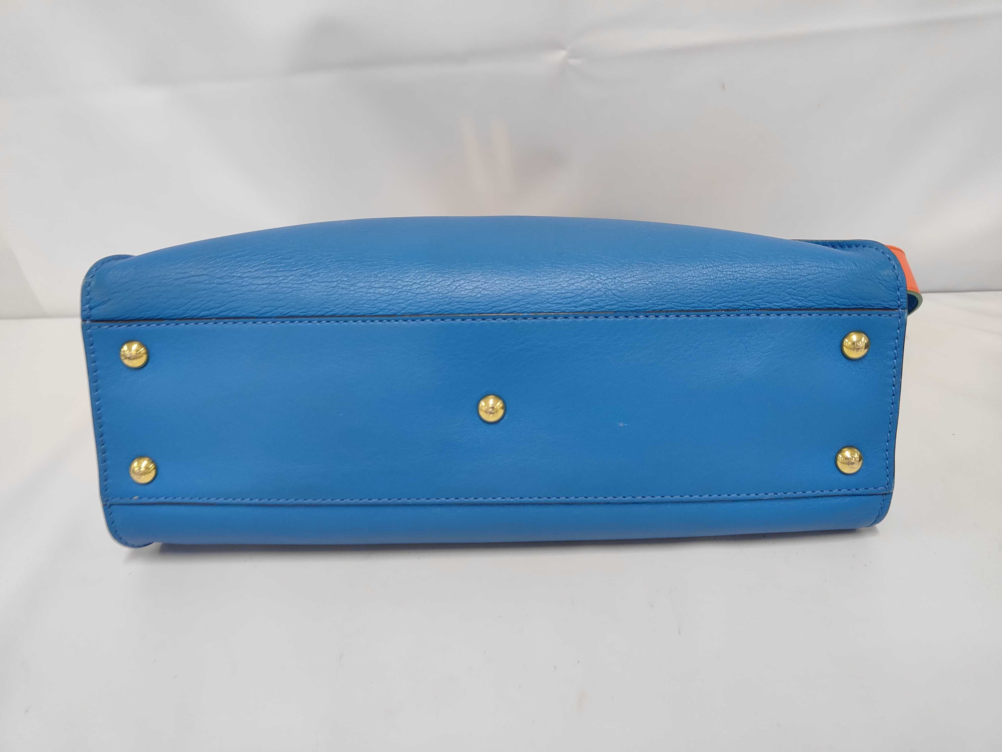 Medium Peekaboo Teal Calfskin Leather Bag with Gold Hardware — view 3