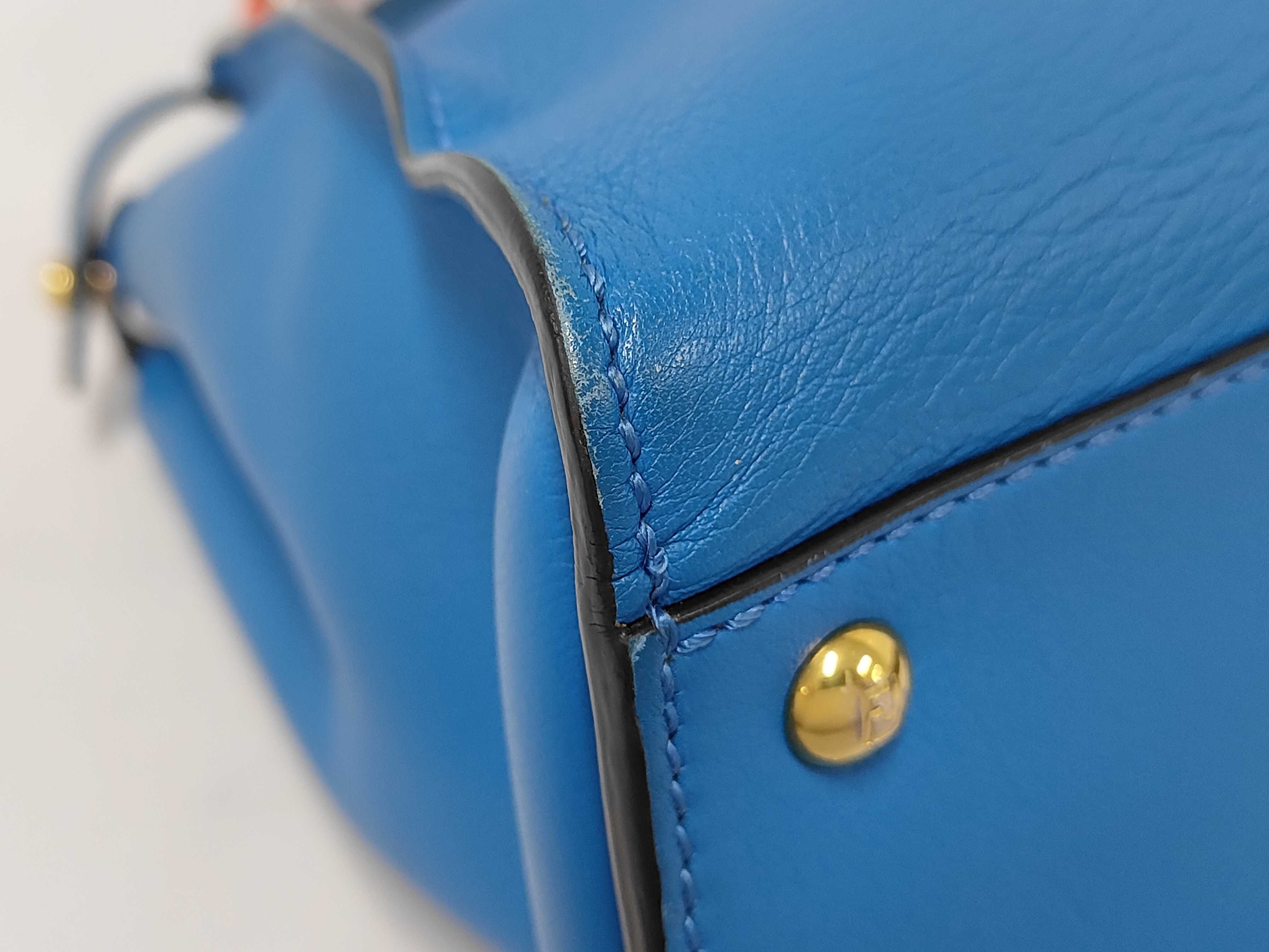 Medium Peekaboo Teal Calfskin Leather Bag with Gold Hardware — view 4
