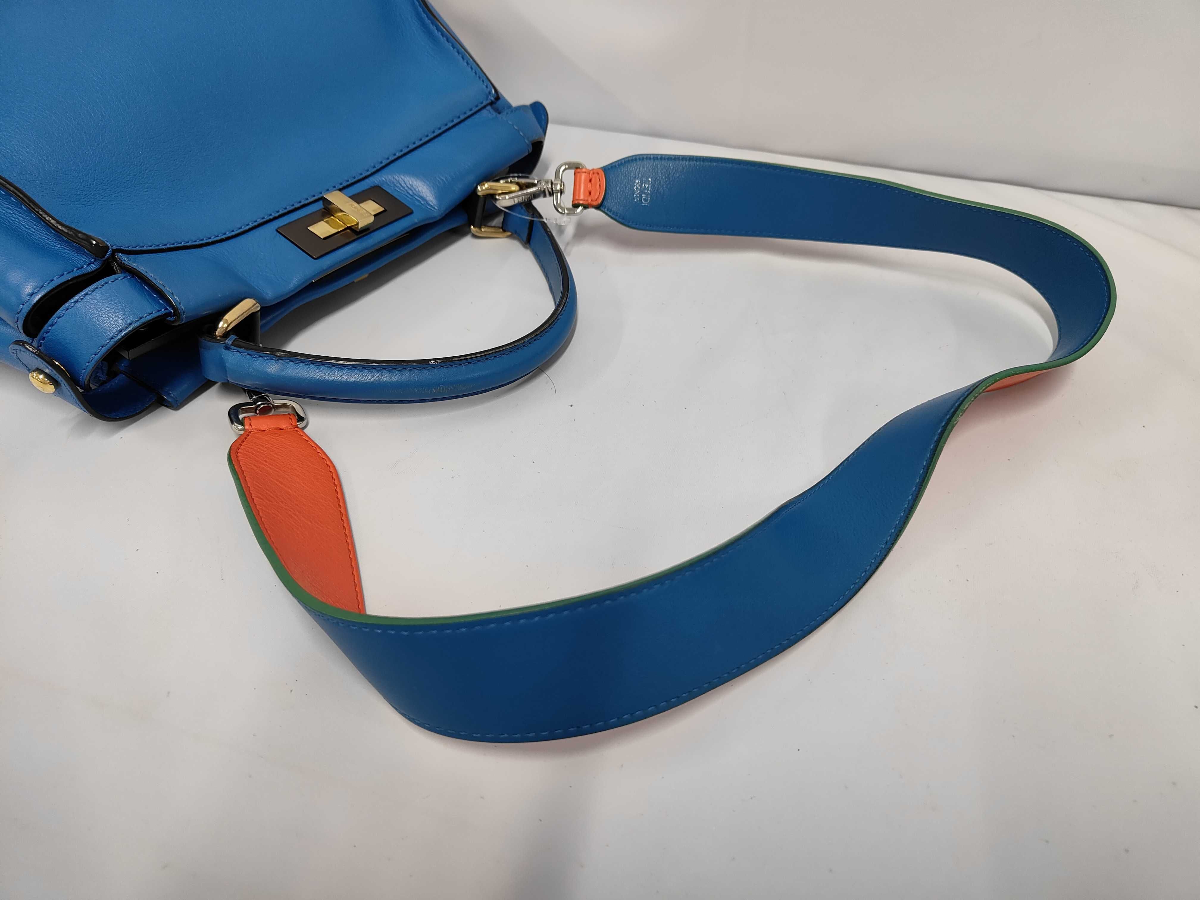 Medium Peekaboo Teal Calfskin Leather Bag with Gold Hardware — view 5