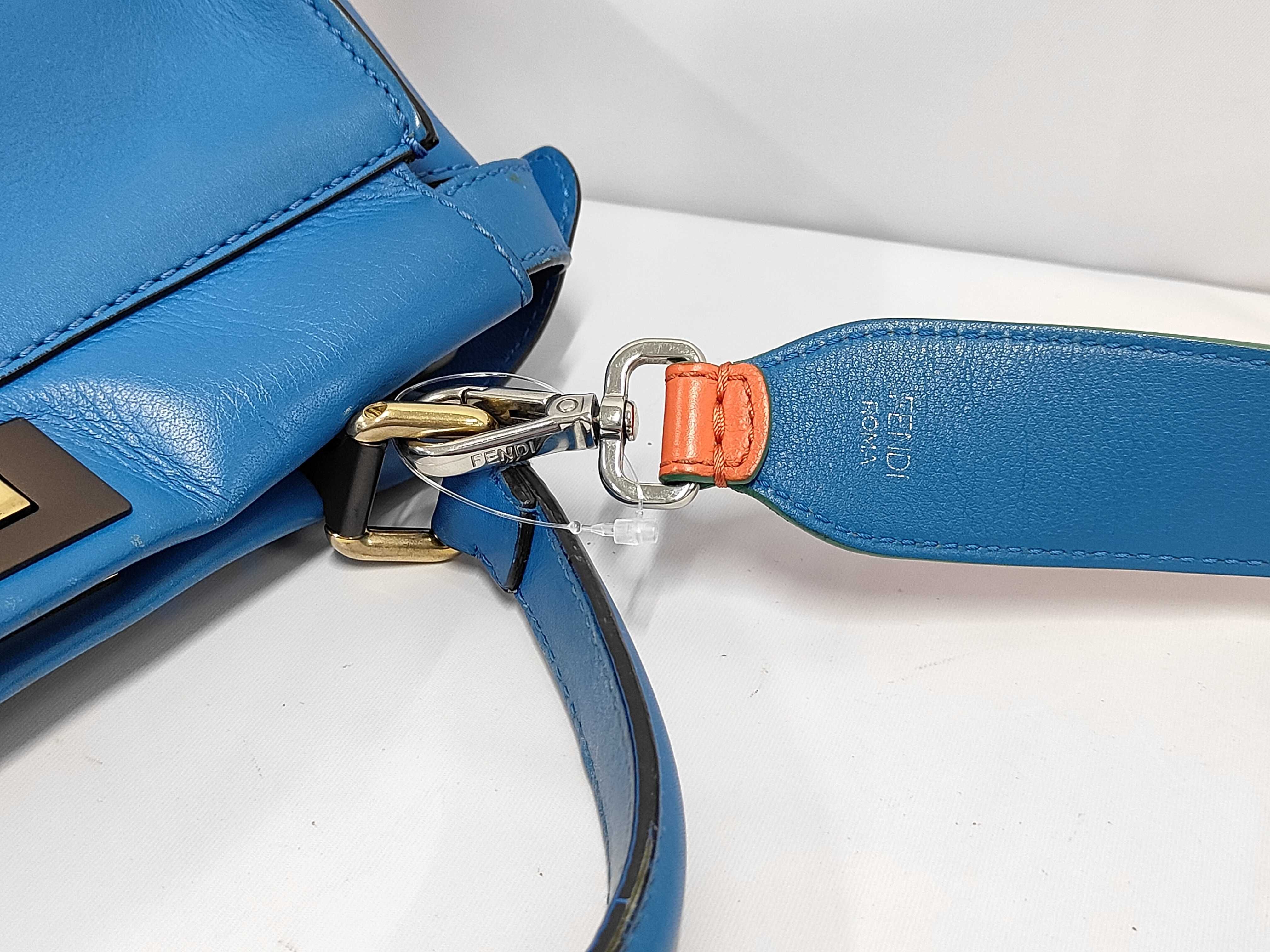 Medium Peekaboo Teal Calfskin Leather Bag with Gold Hardware — view 7