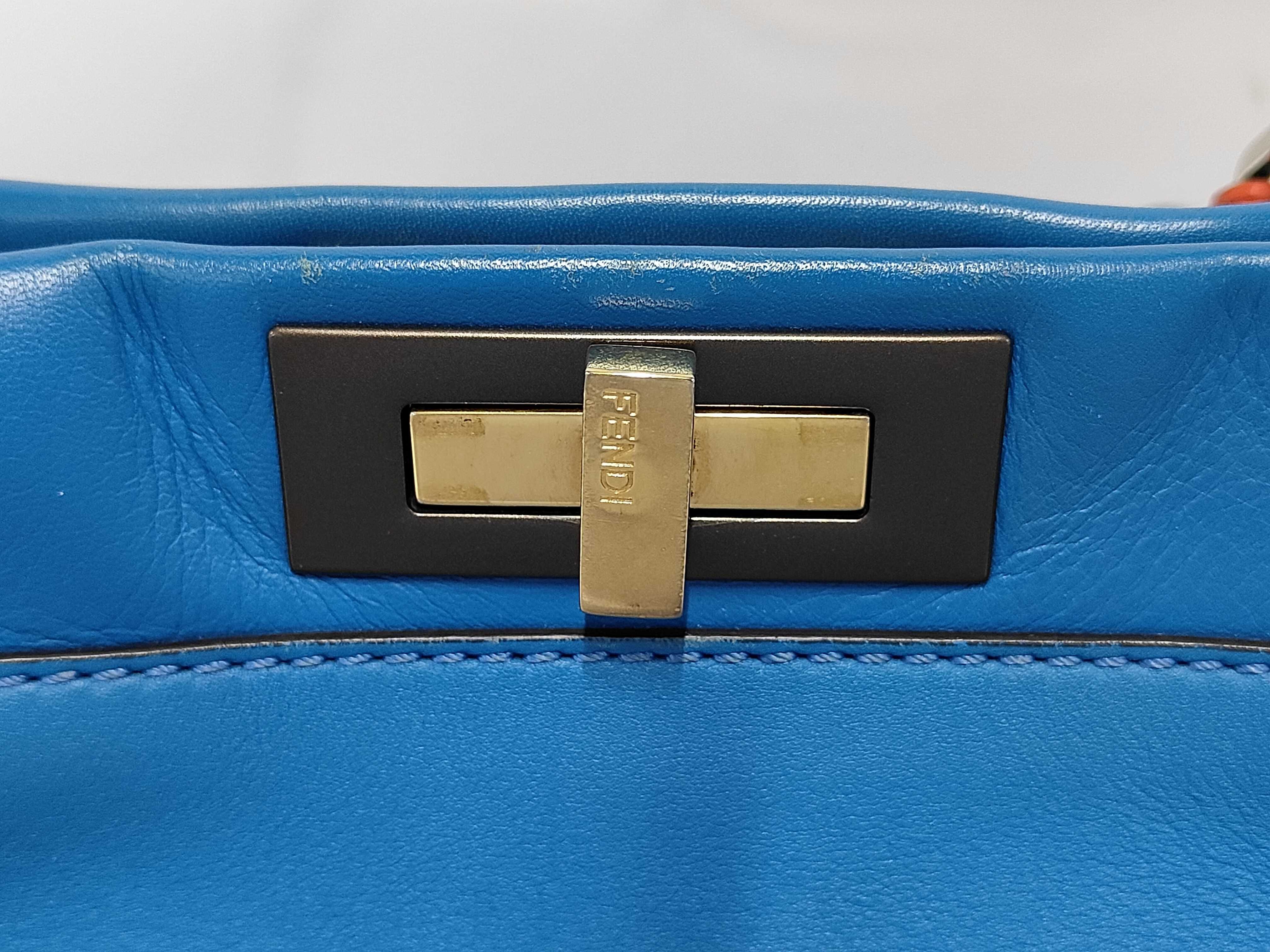 Medium Peekaboo Teal Calfskin Leather Bag with Gold Hardware — view 9