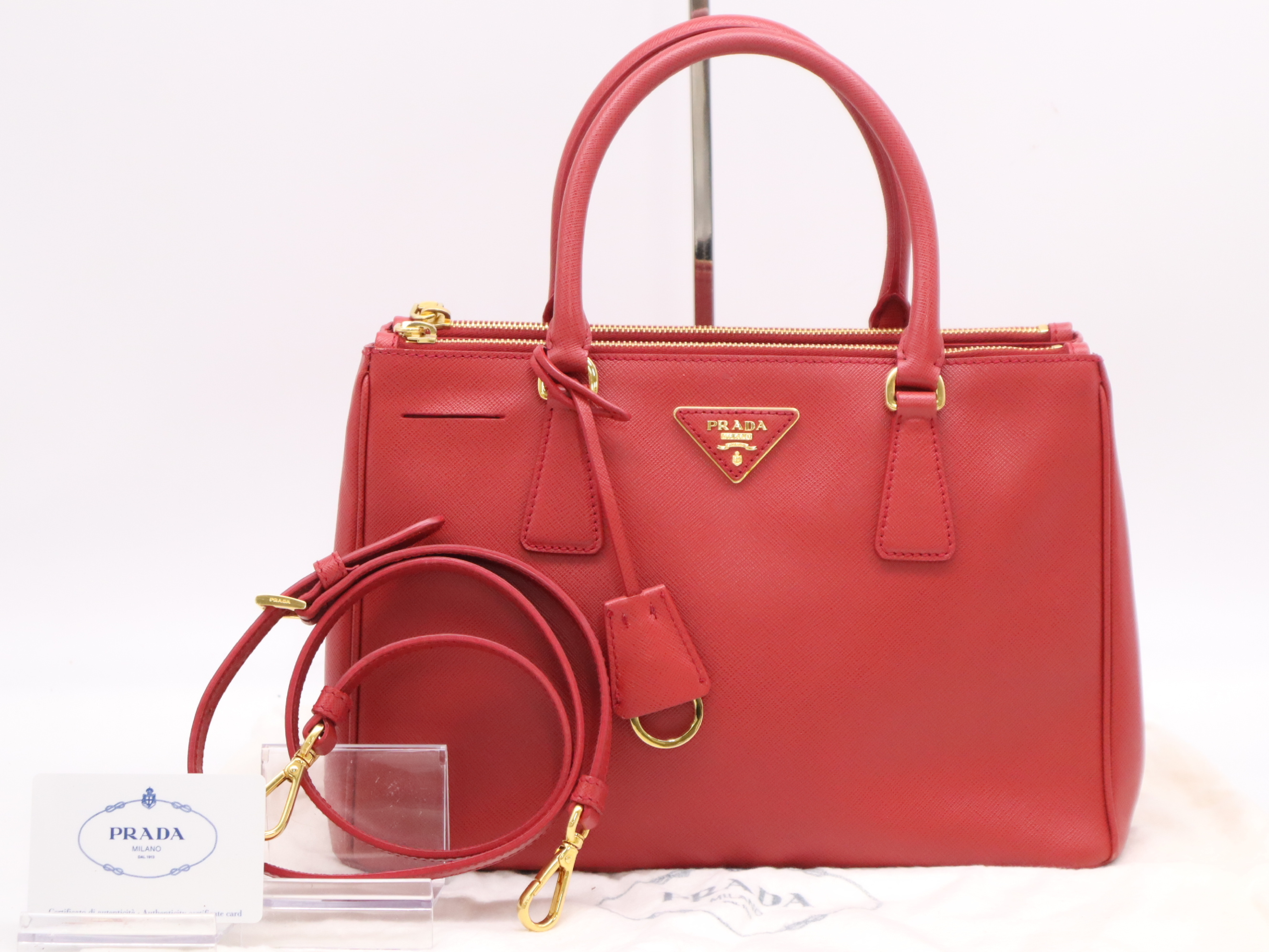BN1801 Saffiano Galleria Small 2way Handbag Red GD Metal Fittings Shoulder Strap, Storage Bag, Crochette, Card Included Handbag