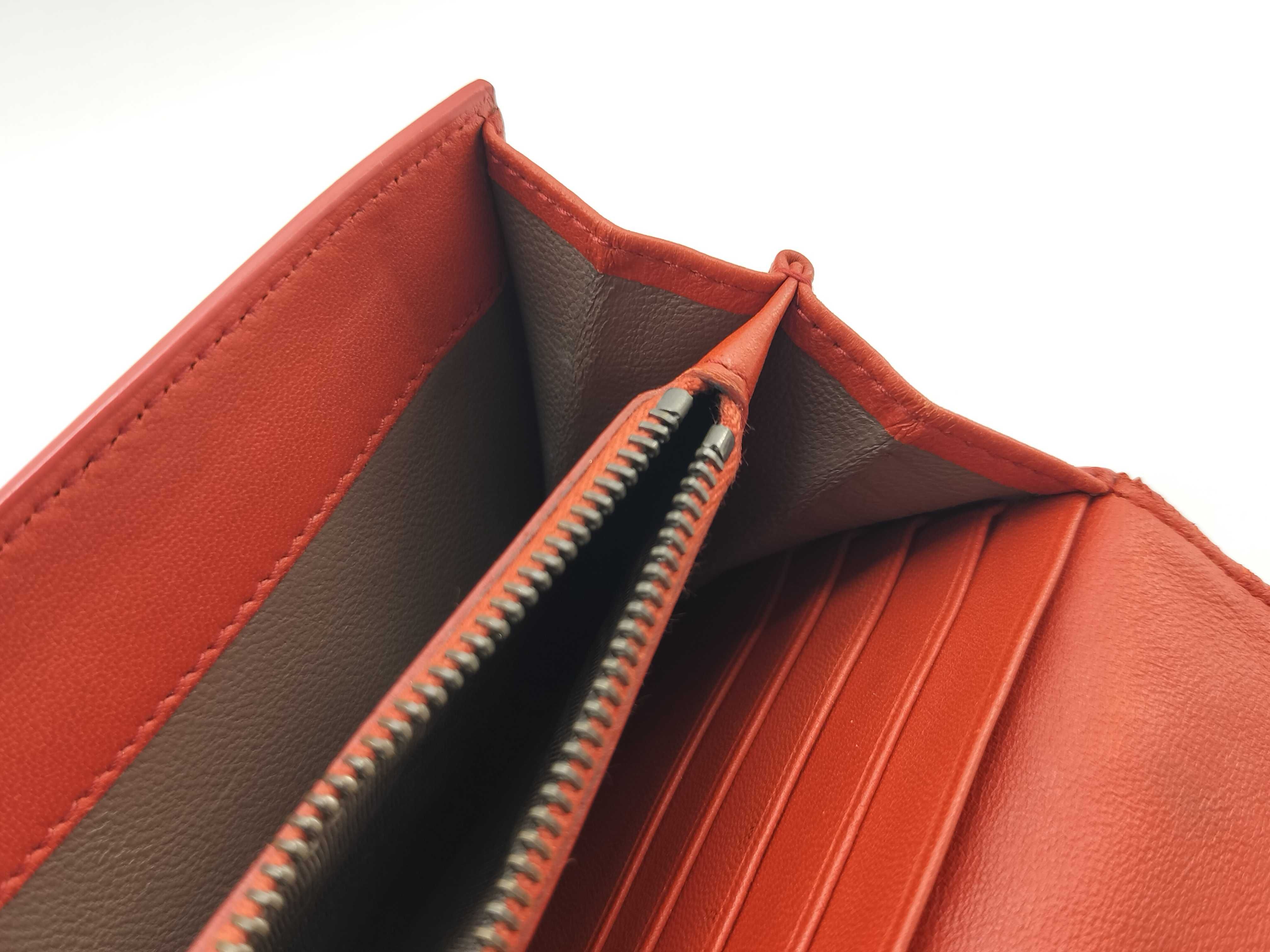 Intrecciato Metal Corner Strap Long Wallet Orange — view 12
