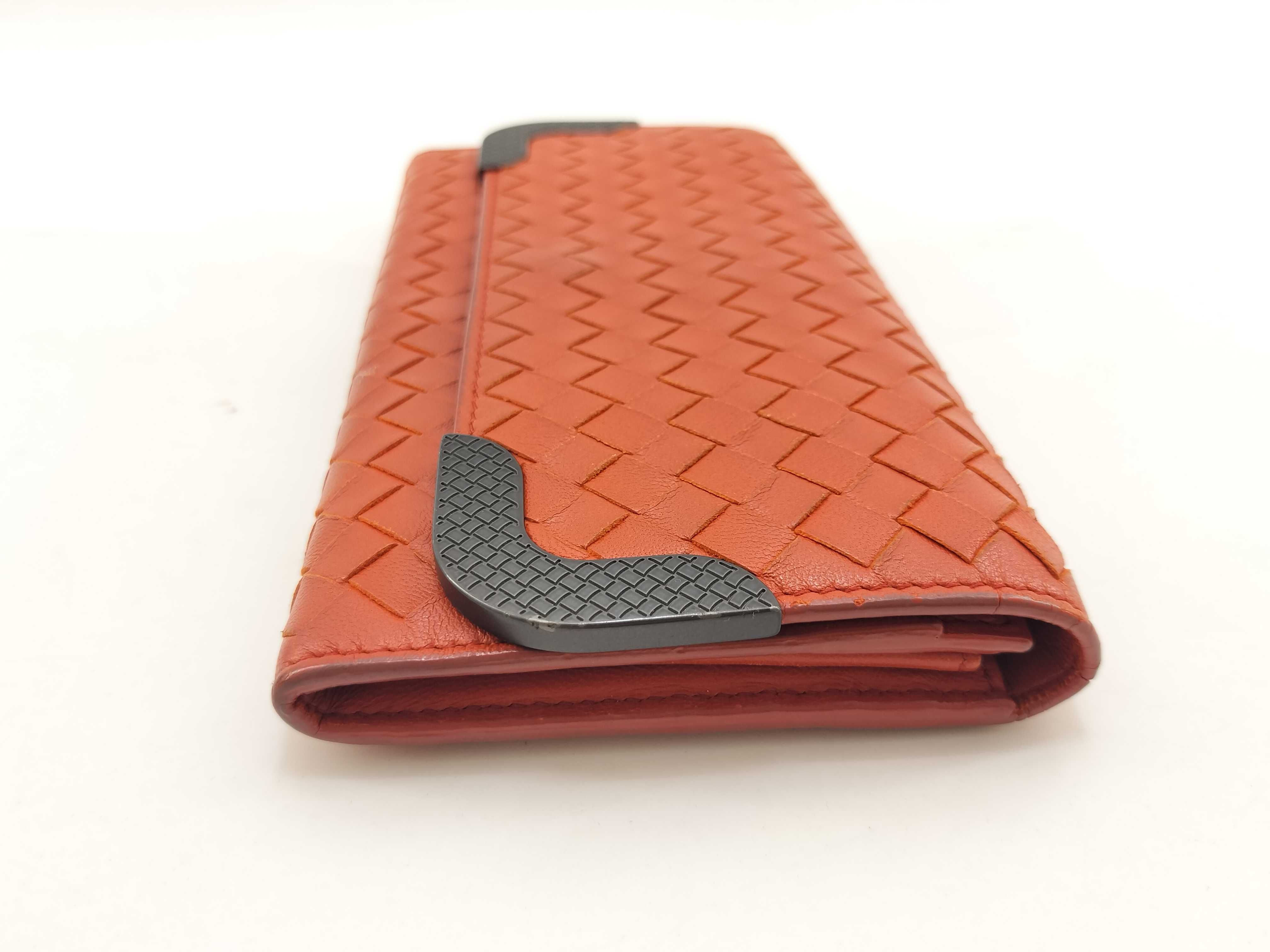 Intrecciato Metal Corner Strap Long Wallet Orange — view 3