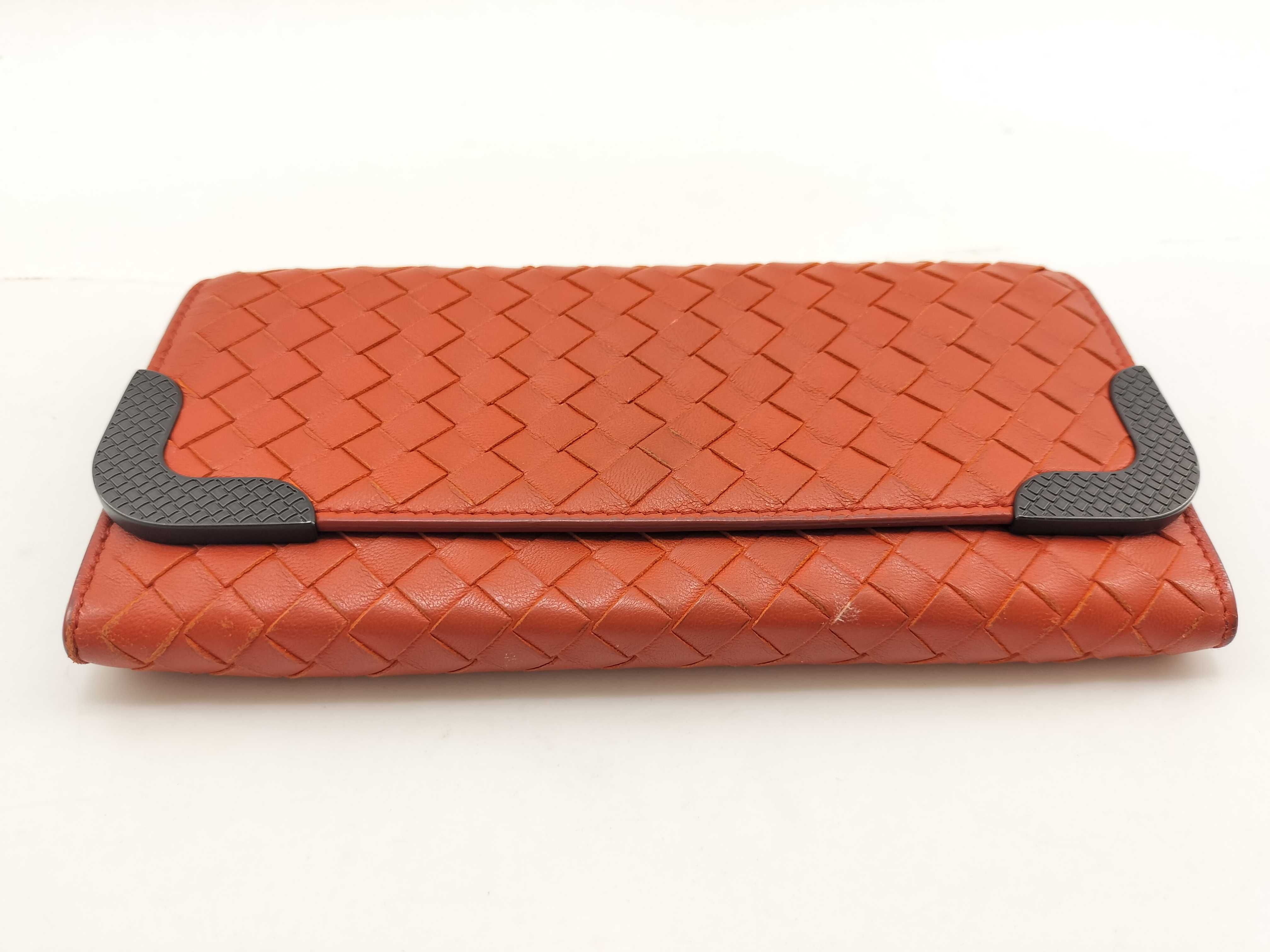 Intrecciato Metal Corner Strap Long Wallet Orange — view 5