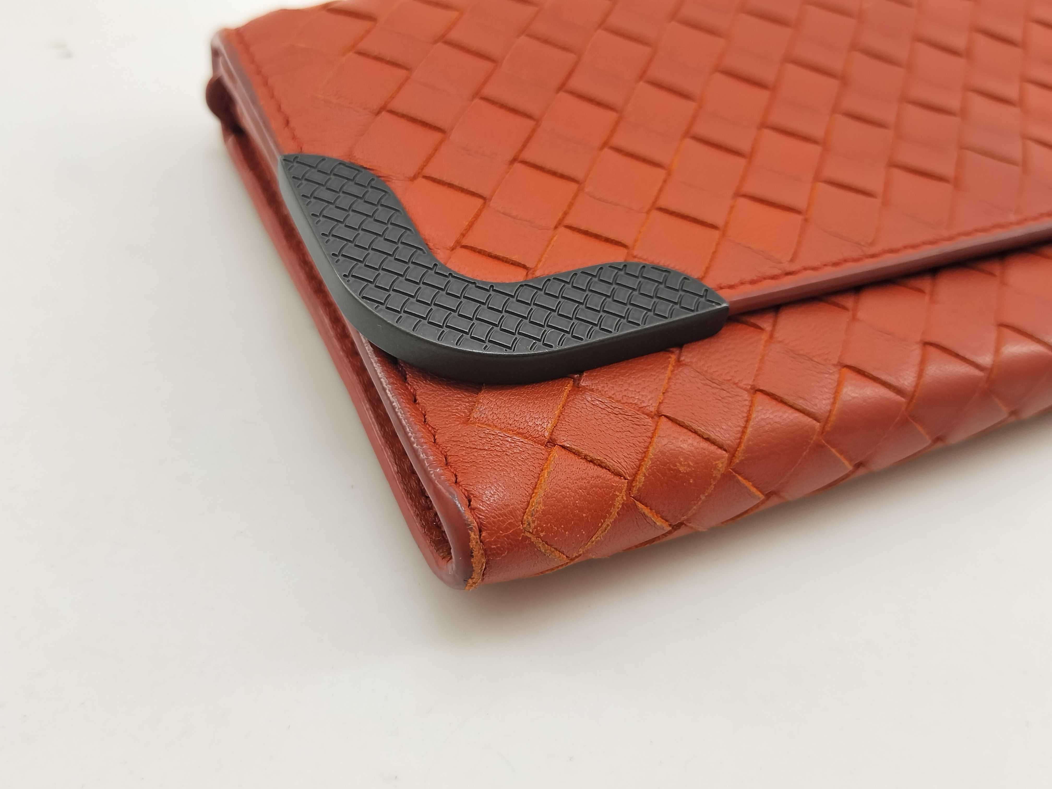 Intrecciato Metal Corner Strap Long Wallet Orange — view 6