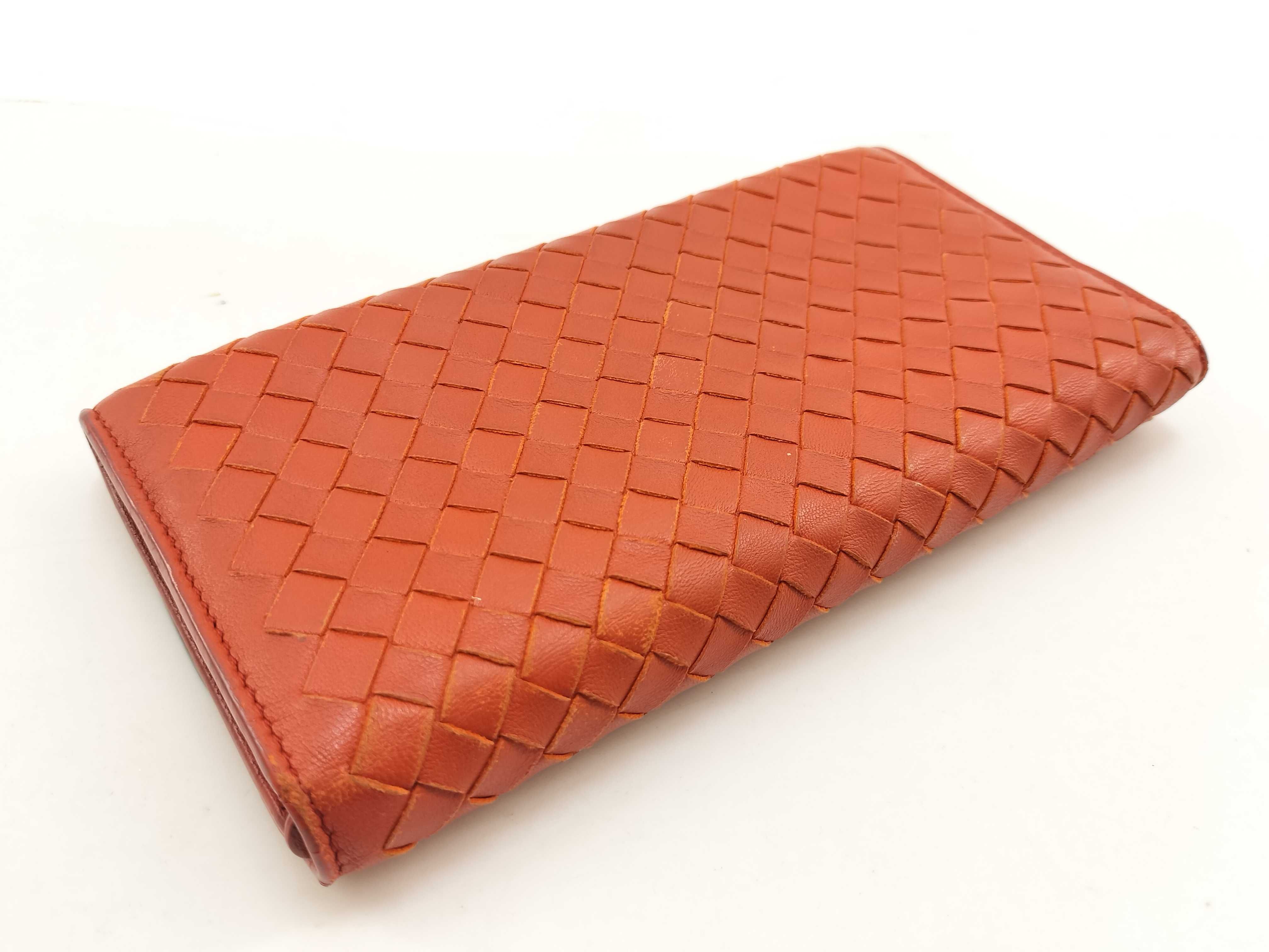 Intrecciato Metal Corner Strap Long Wallet Orange — view 7