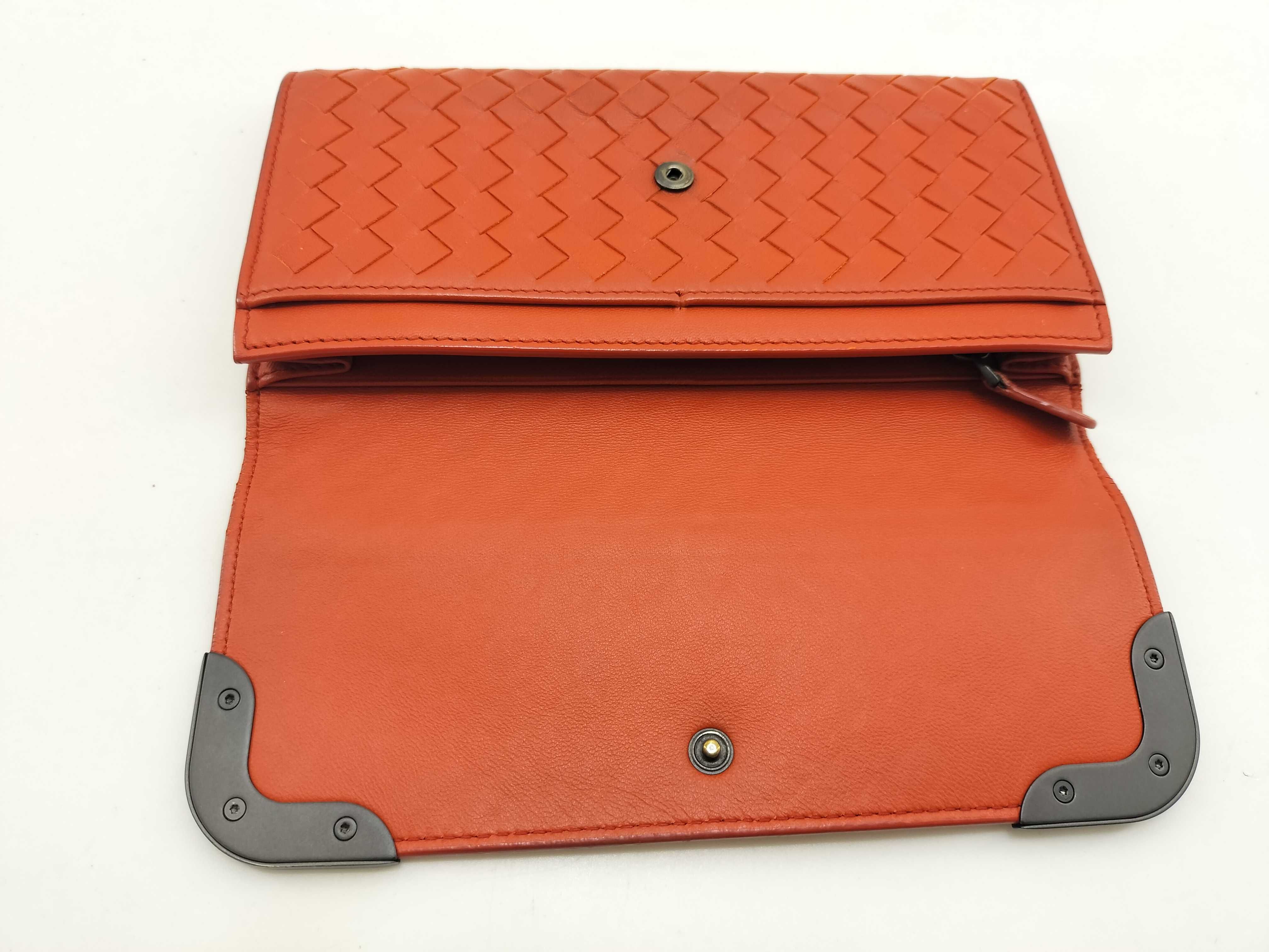 Intrecciato Metal Corner Strap Long Wallet Orange — view 8
