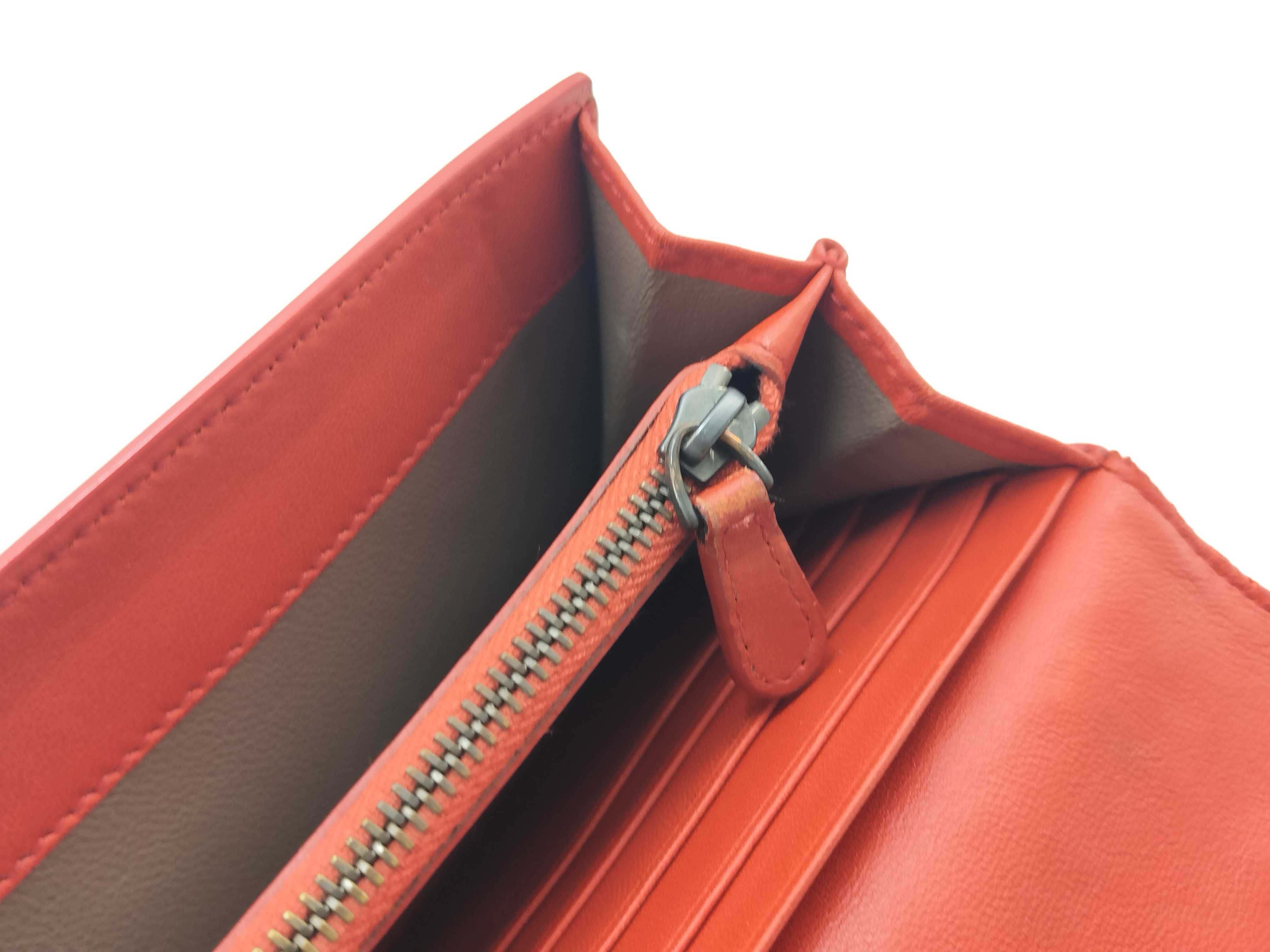 Intrecciato Metal Corner Strap Long Wallet Orange — view 9