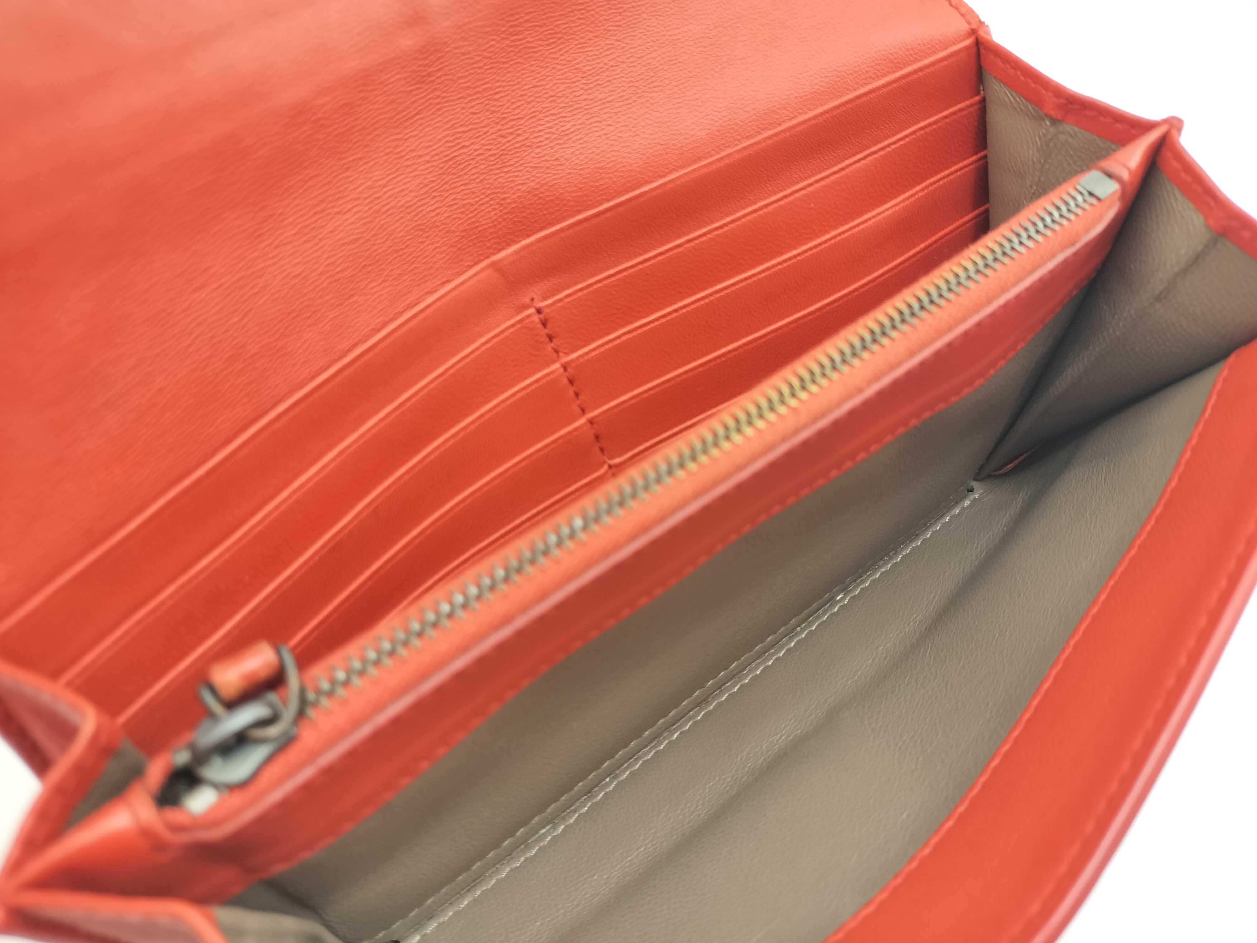 Intrecciato Metal Corner Strap Long Wallet Orange — view 10