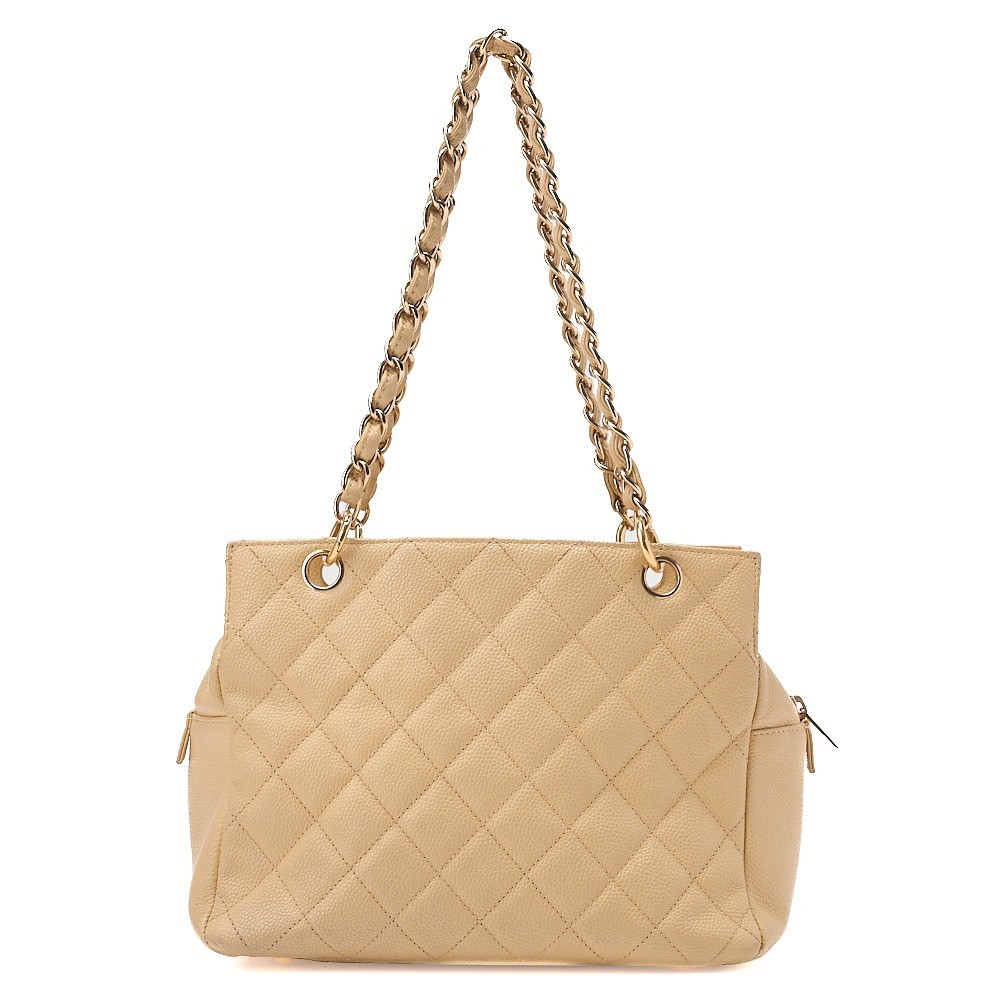 Caviar Skin Coco Mark PTT Chain Shoulder Bag, Beige — view 2