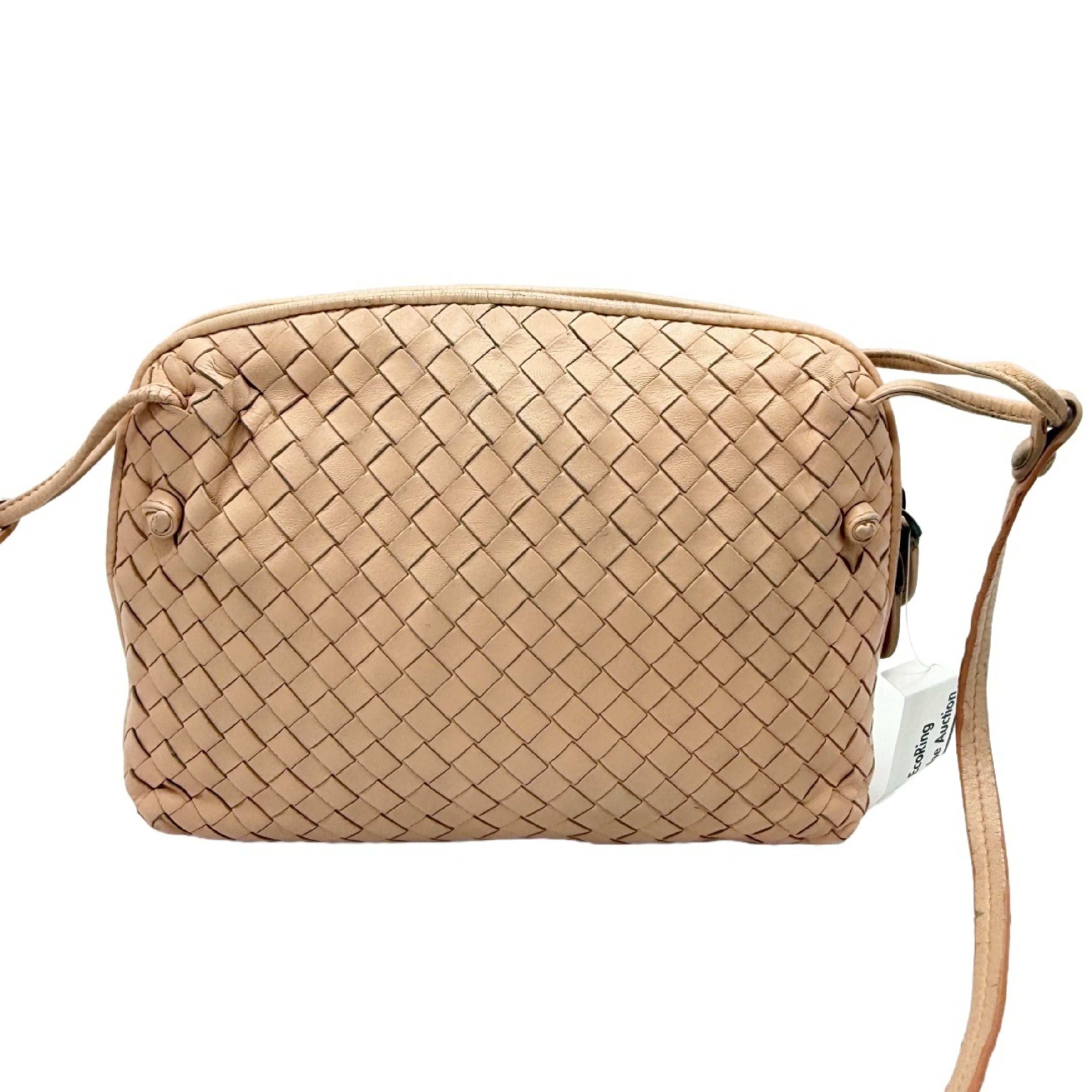 Intrecciato Leather Handbag, Pink Beige Shoulder Bag