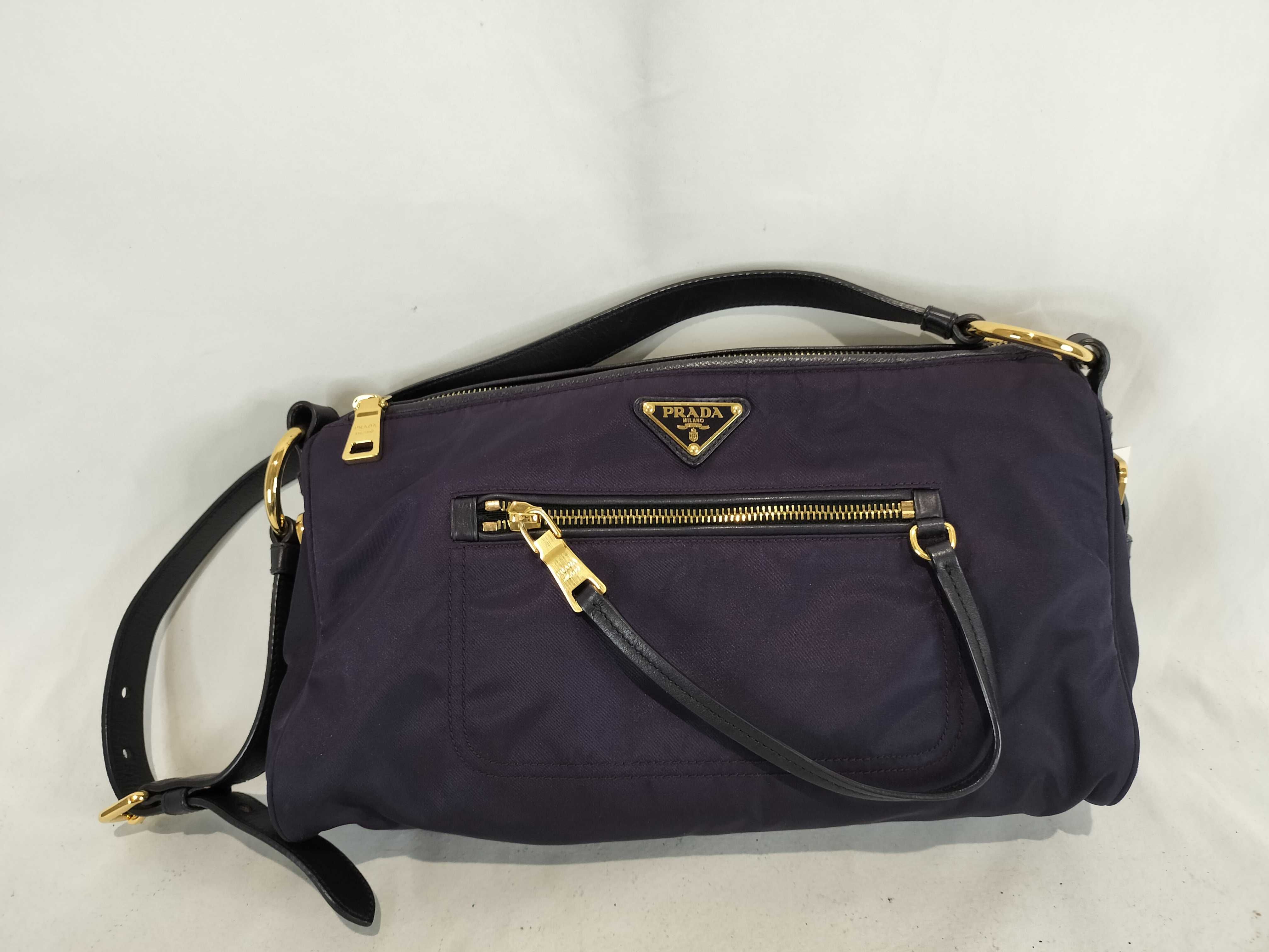 Nylon Shoulder Bag with Gold Hardware, Purple