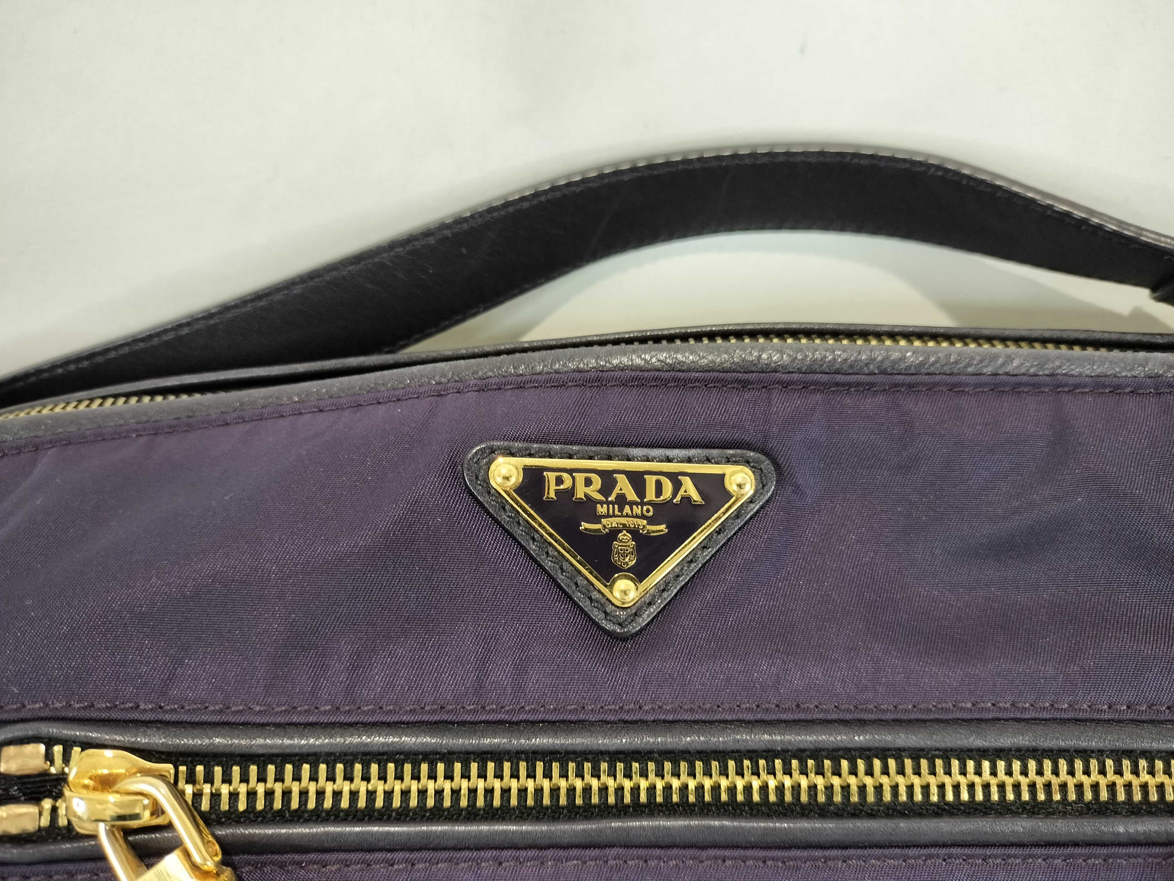 Nylon Shoulder Bag with Gold Hardware, Purple — view 2