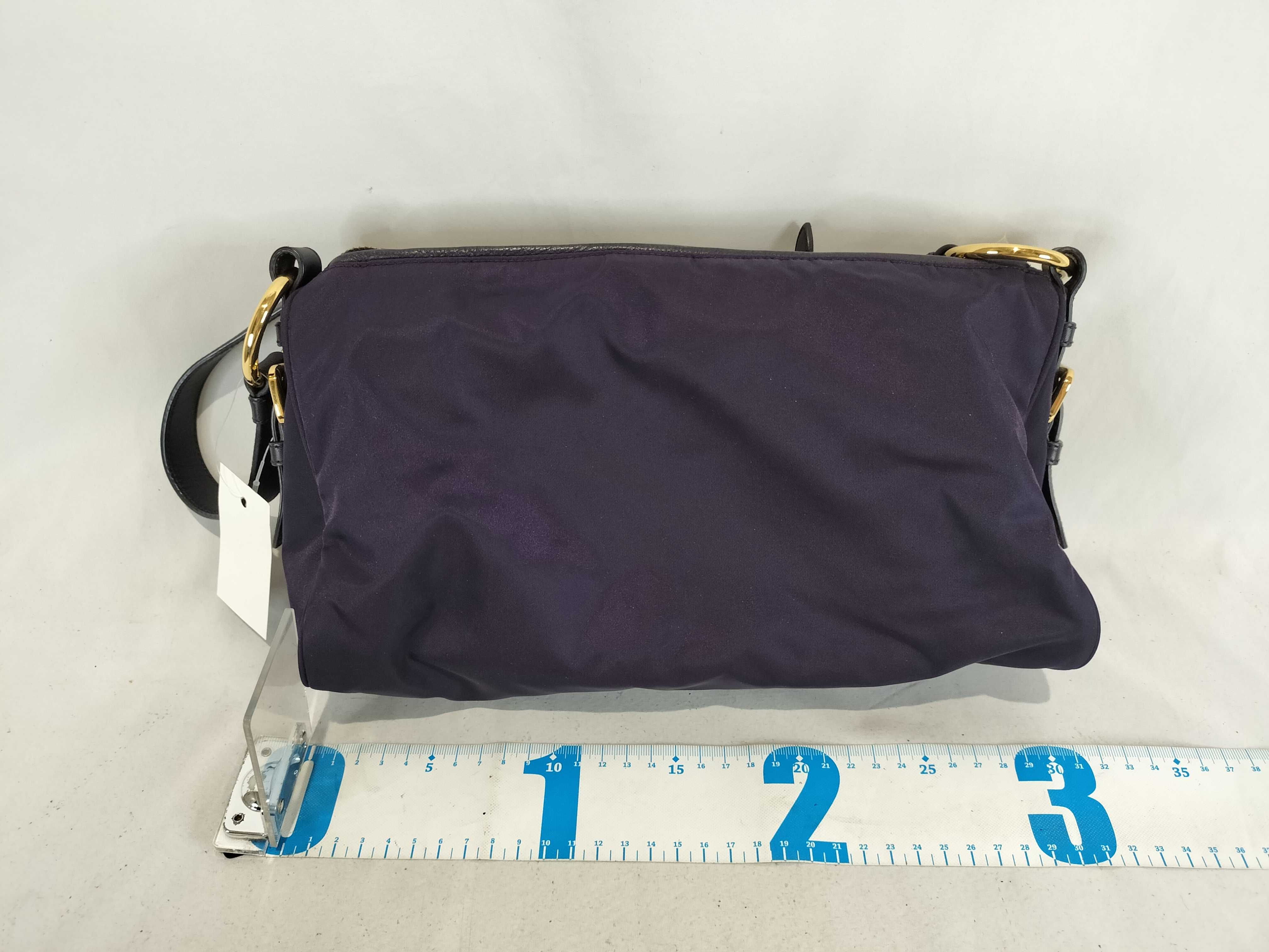 Nylon Shoulder Bag with Gold Hardware, Purple — view 3