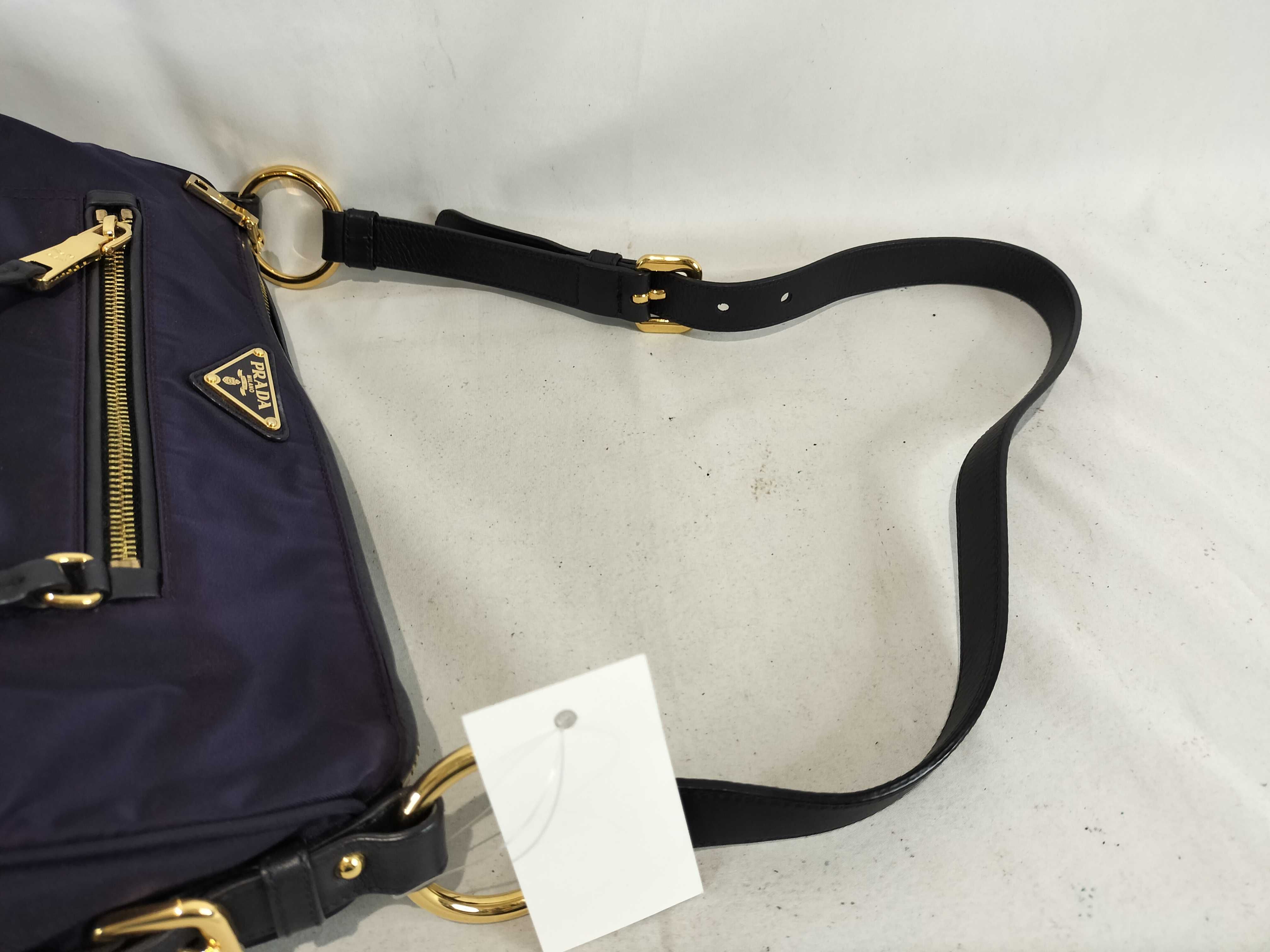 Nylon Shoulder Bag with Gold Hardware, Purple — view 4