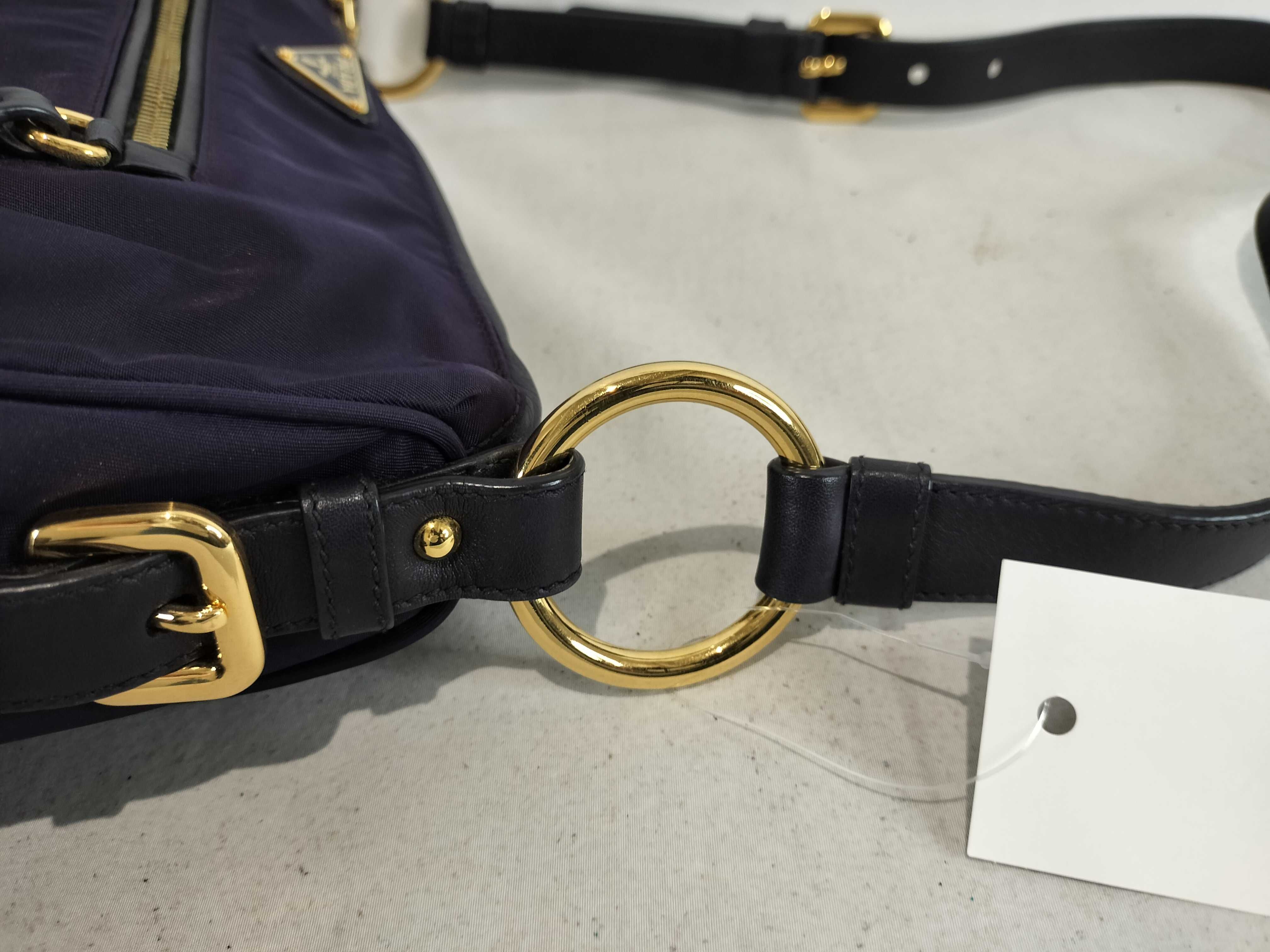 Nylon Shoulder Bag with Gold Hardware, Purple — view 6