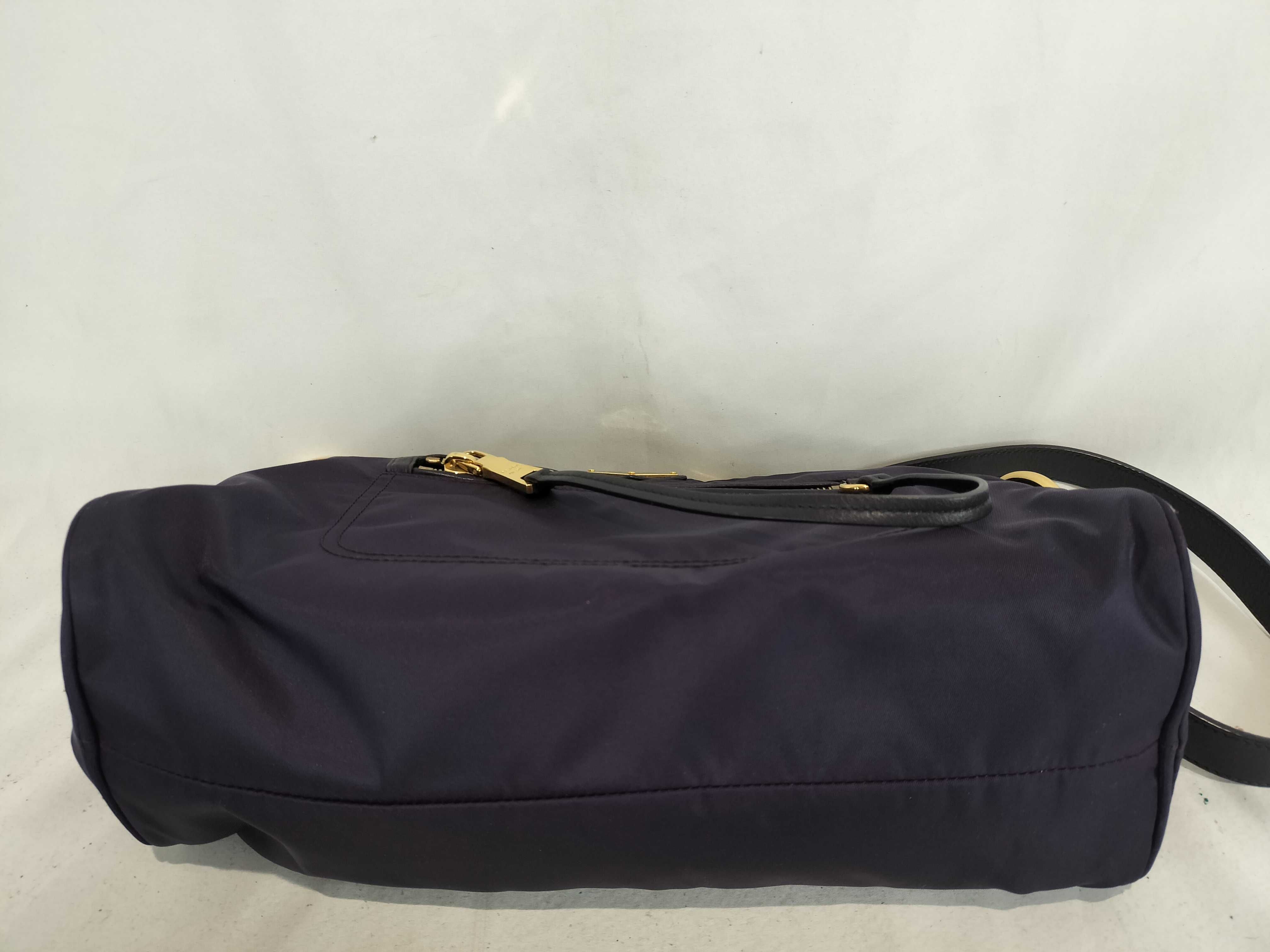 Nylon Shoulder Bag with Gold Hardware, Purple — view 8