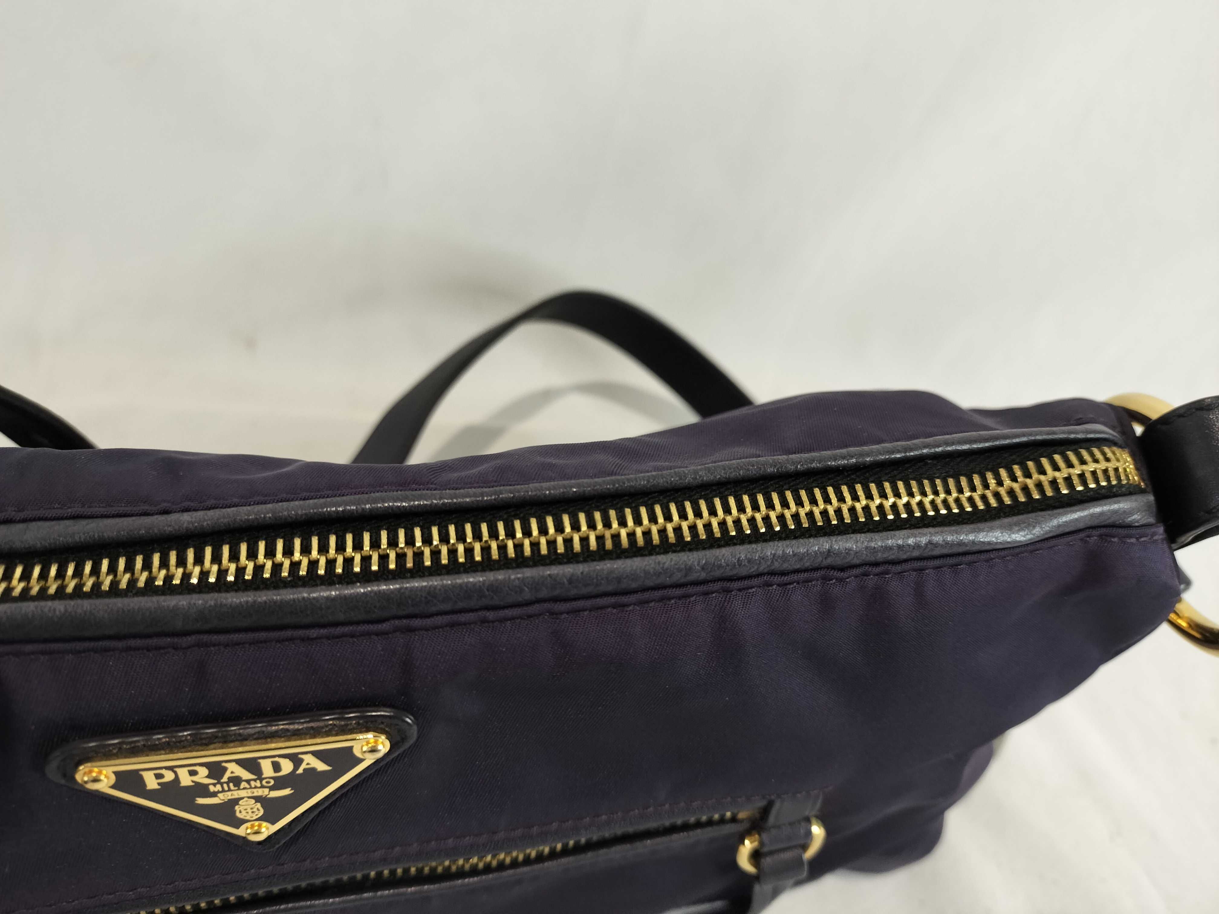 Nylon Shoulder Bag with Gold Hardware, Purple — view 9