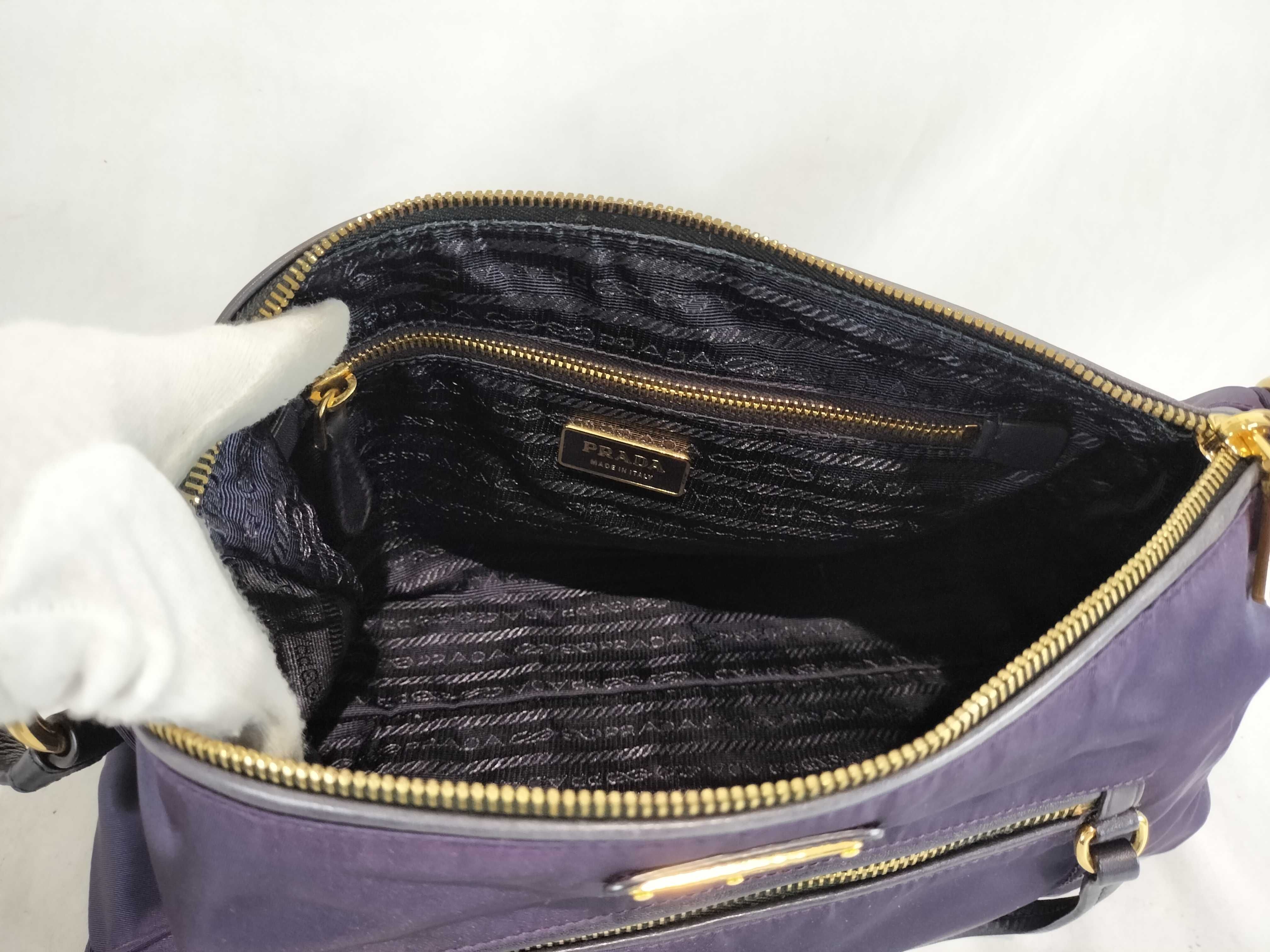 Nylon Shoulder Bag with Gold Hardware, Purple — view 10
