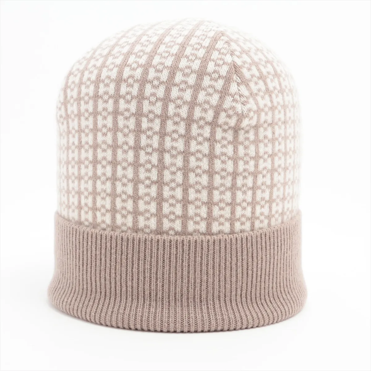 H logo knit cap S cashmere greige thread fluffing fraying — view 2