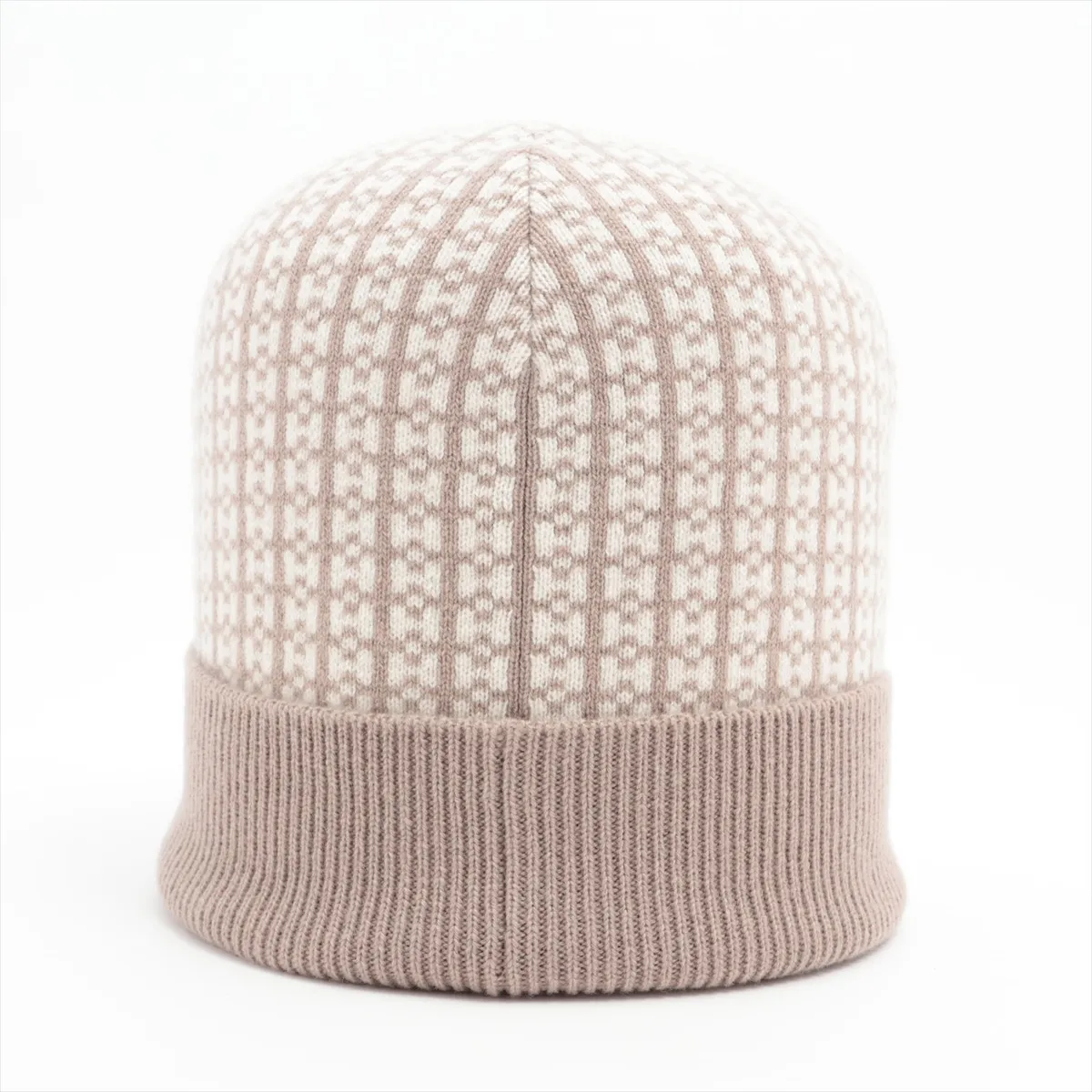 H logo knit cap S cashmere greige thread fluffing fraying — view 3