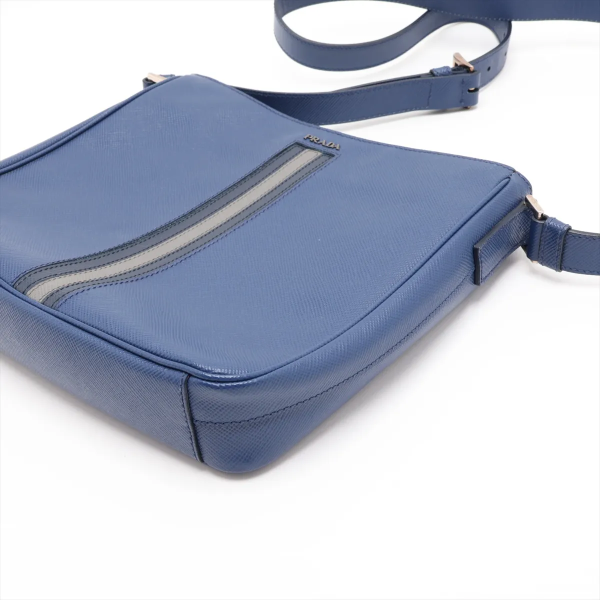 Saffiano Leather Shoulder Bag, Blue — view 3