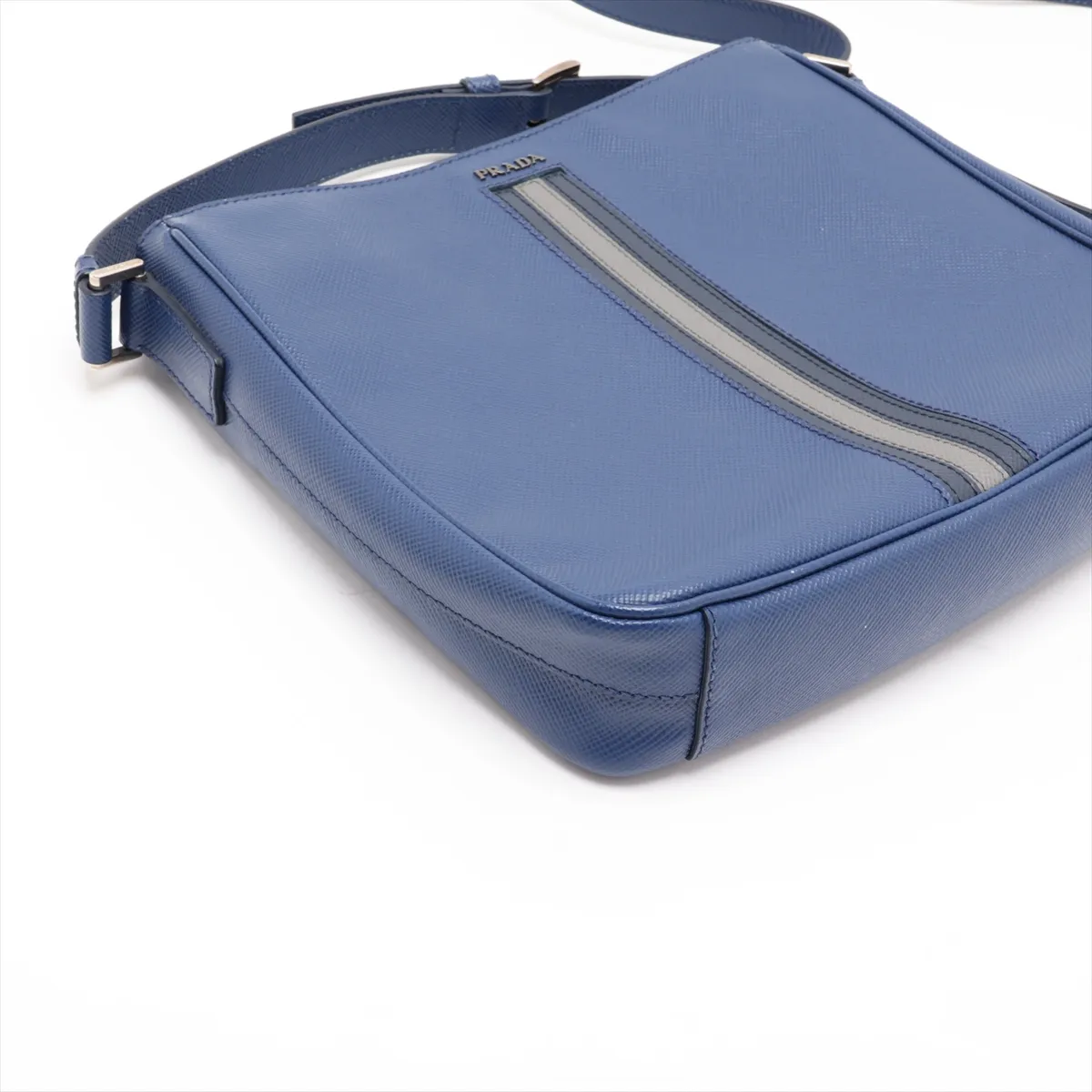 Saffiano Leather Shoulder Bag, Blue — view 4