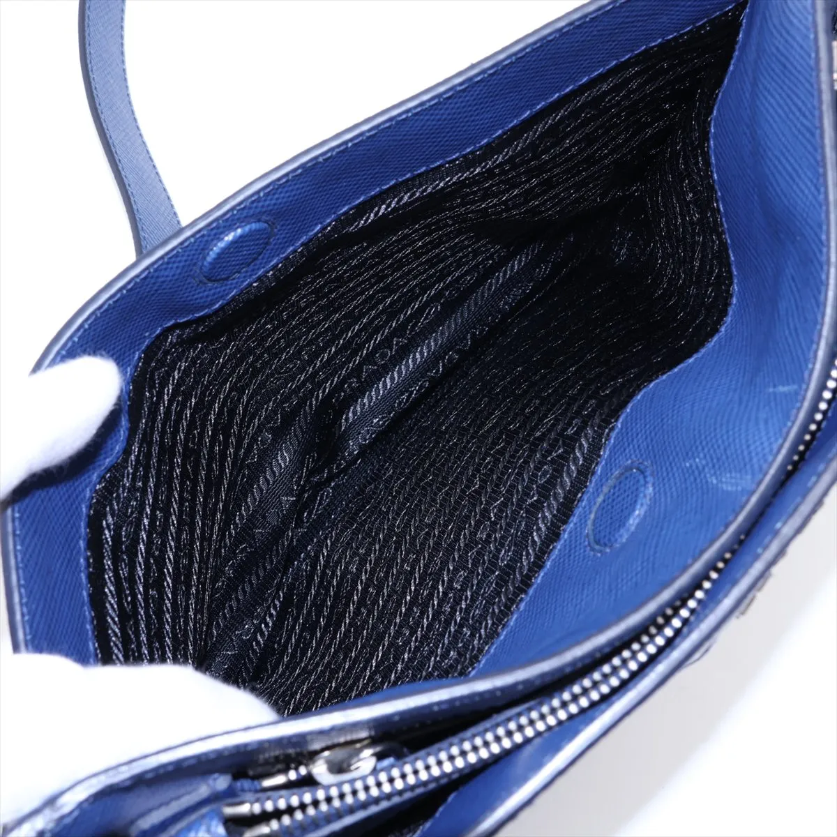 Saffiano Leather Shoulder Bag, Blue — view 9