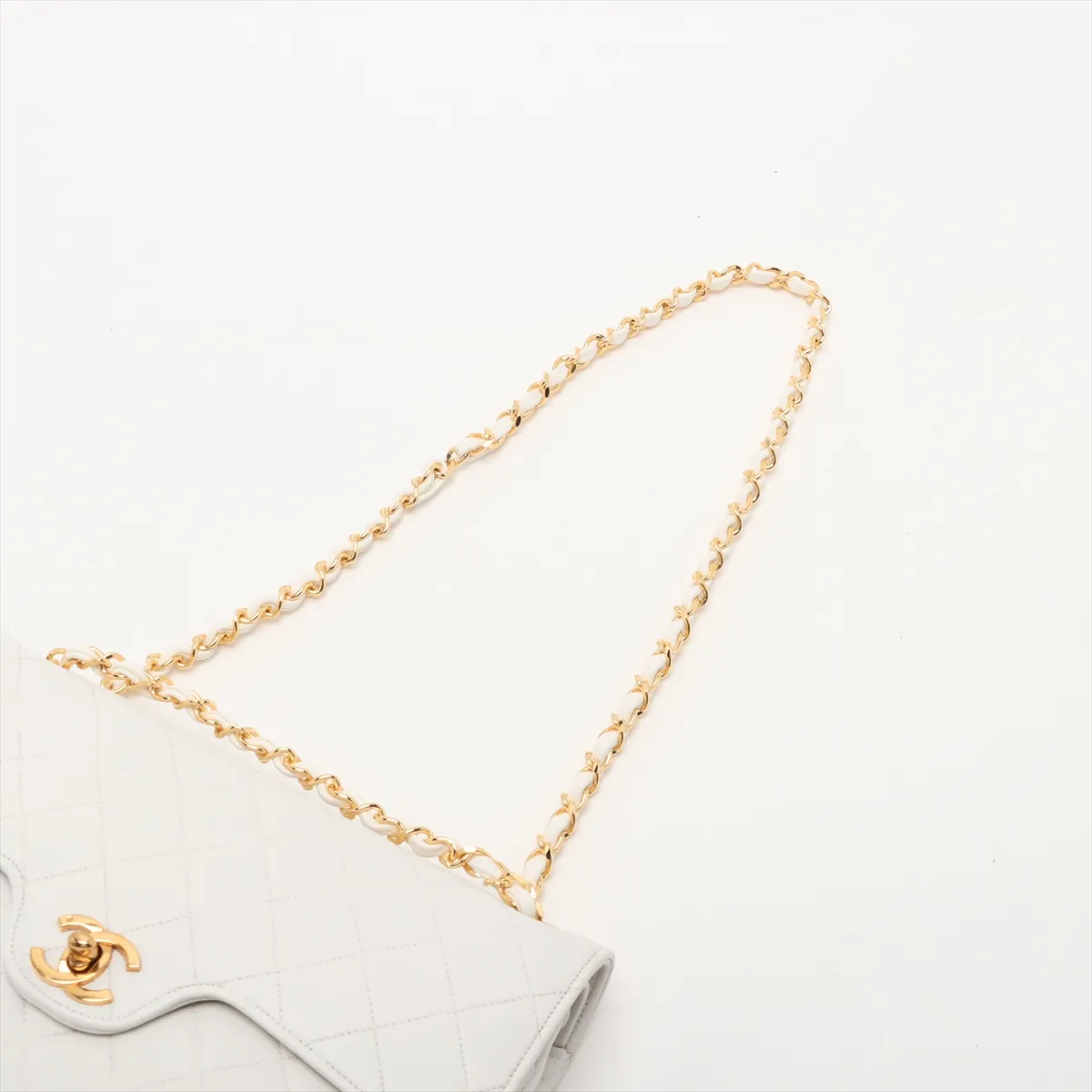 Matelassé Lambskin Double Flap Double Chain Bag, White with Gold Hardware, 0261916 (Serial Number 0-series), No Pull Strap — view 5