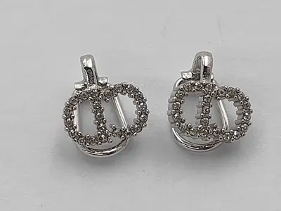 Silver Hardware CD Logo Ear Clip Earrings